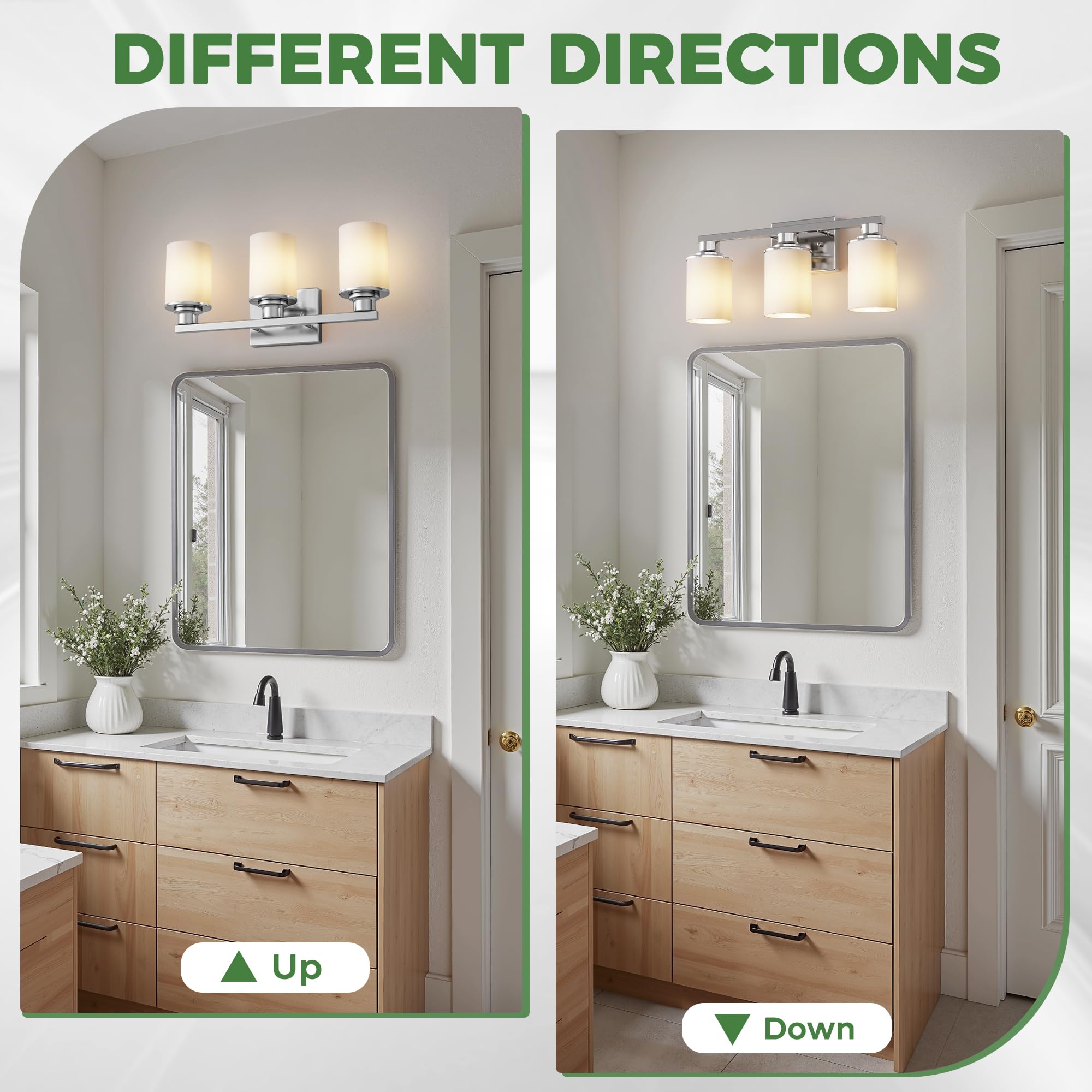 DORESshop 17 Inch 3-Light Nickel Bathroom Light Fixture, Milk Glass Shade Vanity Lighting for Living Room and Bedroom