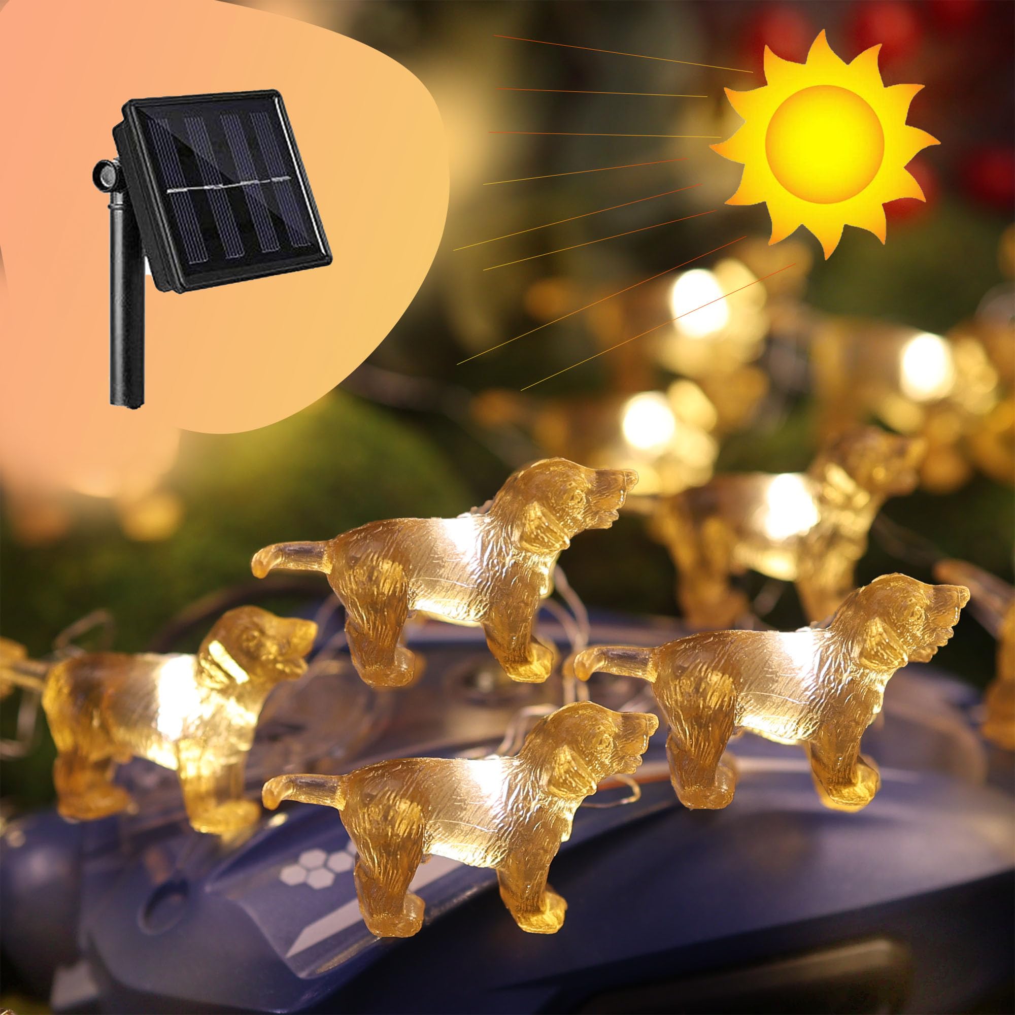 Enlaceray Solar String Lights Labrador Outdoor Waterproof Decorative Light Dog Fairy Solar Light For Outside Garden D?Cor Balcony Patio Thanksgiving Christmas Fairy Lights 40Led 14Ft