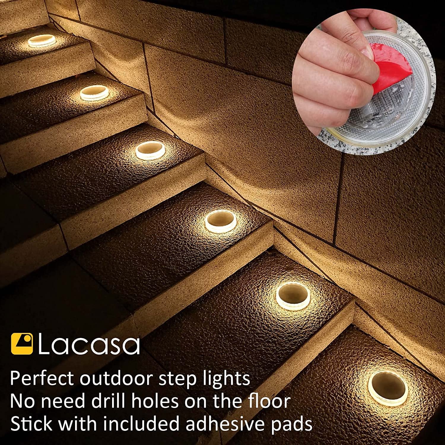 Lacasa Solar Deck Lights - Waterproof LED Pathway Lamp, Warm White, 4 Pack, Model KS-C5-4A