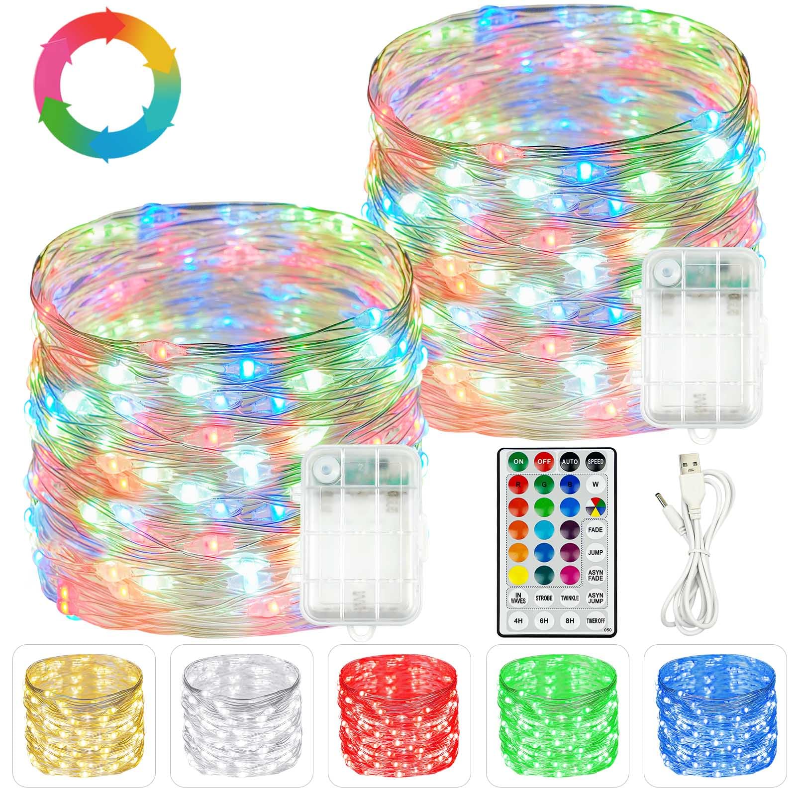 Bossern 2 Pack 20Ft Rgb Color Changing Fairy Lights With Remote & Timer For Indoor/Outdoor Decor