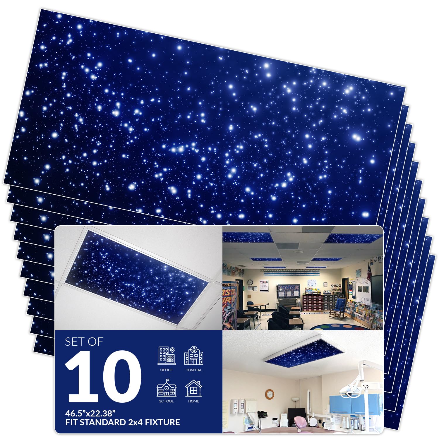 OCTO LIGHTS Fluorescent Light Cover Backlit Film 2x4 10pk Starry Night Model AST-001-2x4-10pk