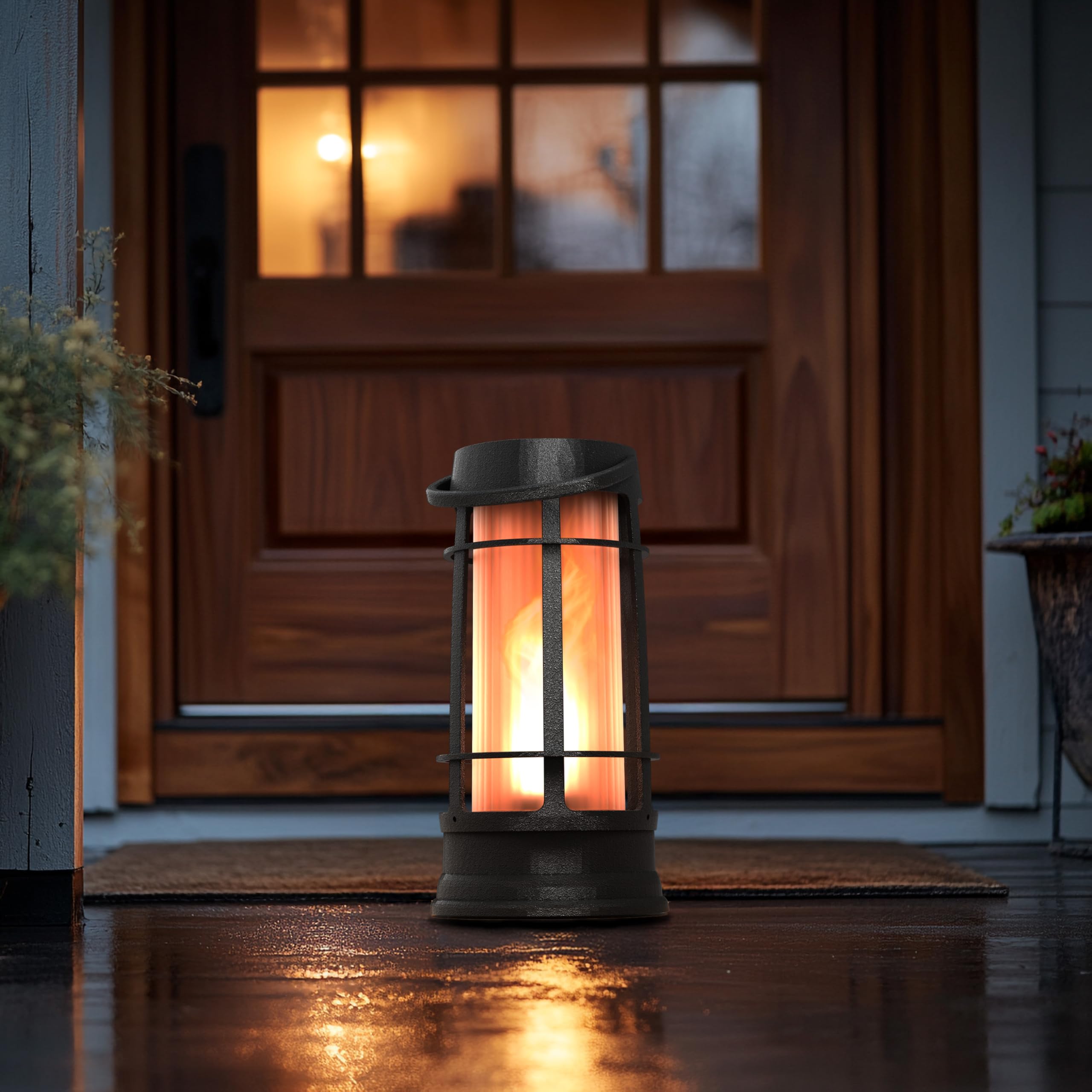 FOXFLAME Metal Outdoor Solar Lantern, Waterproof Flickering LED, Matte Black, 1 Pack, Model FFMDL1