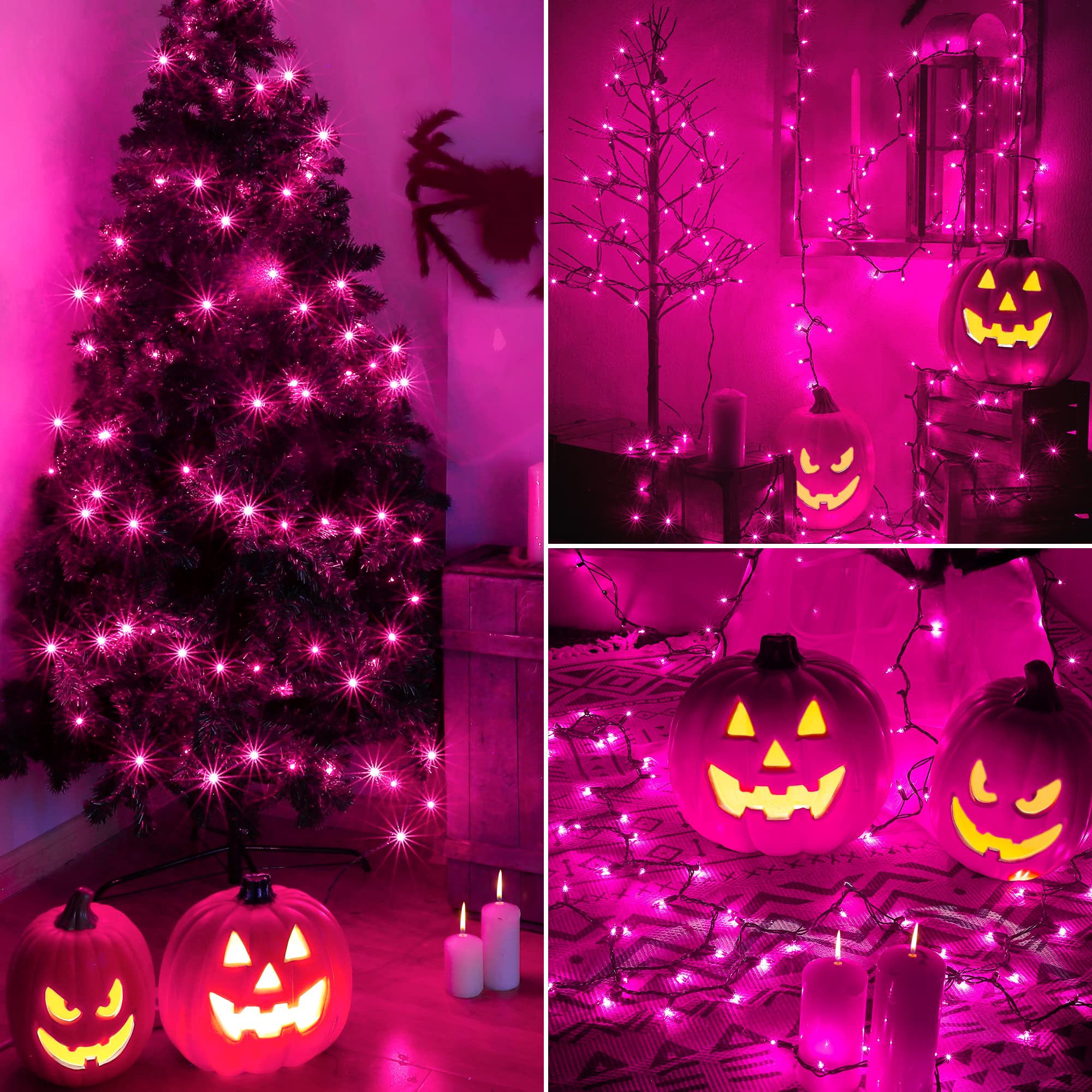 Woohaha Outdoor Halloween Lights, 2Pack 13Ft 50 Count Incandescent Blubs & Green Wire Mini Lights, 120V High-Voltage Connectable