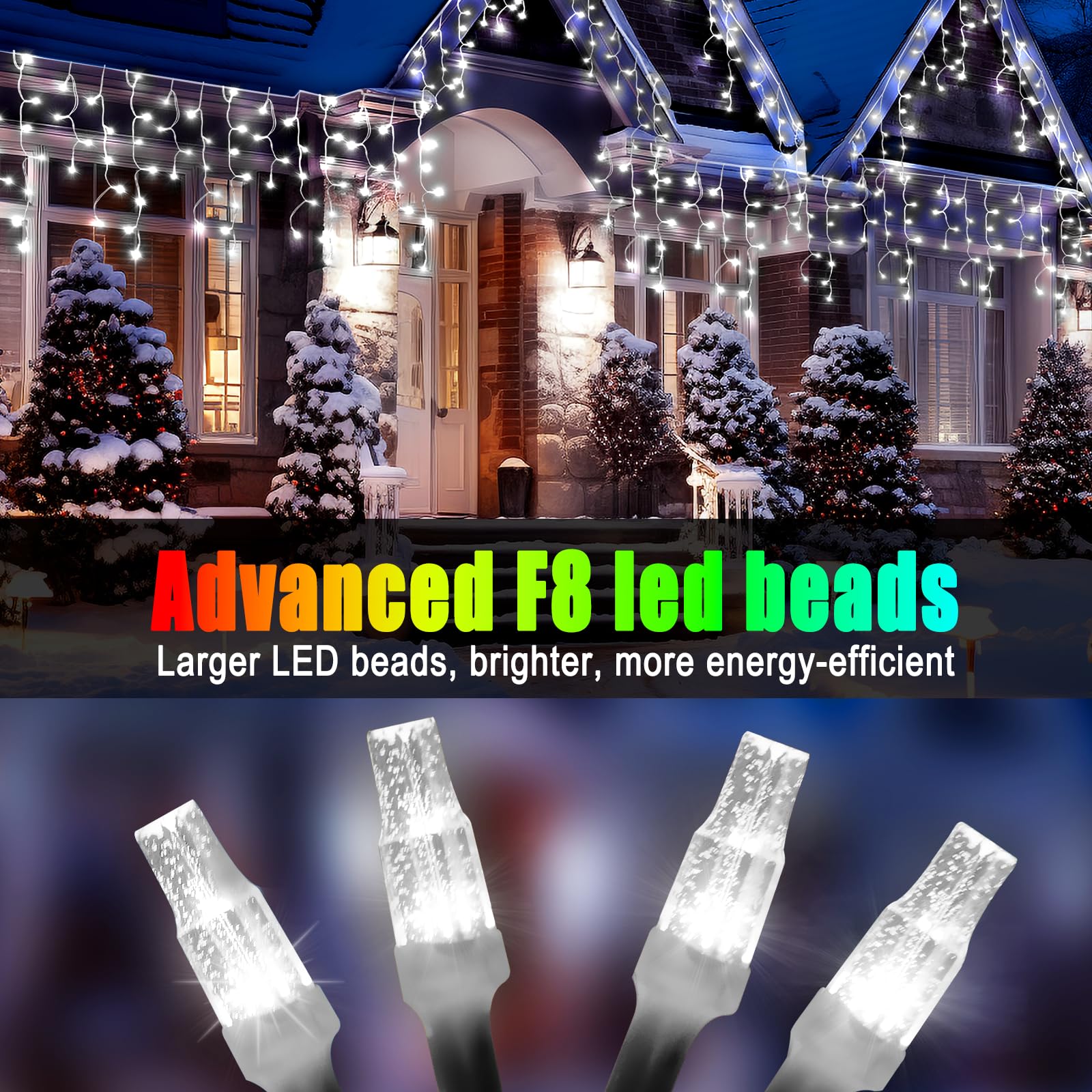 49Ft 450Led F8 Upgraded Waterproof Christmas Lights With Memory & Timer - 8 Modes, Perfect For Outdoor, Roof, Home & Wedding Dec
