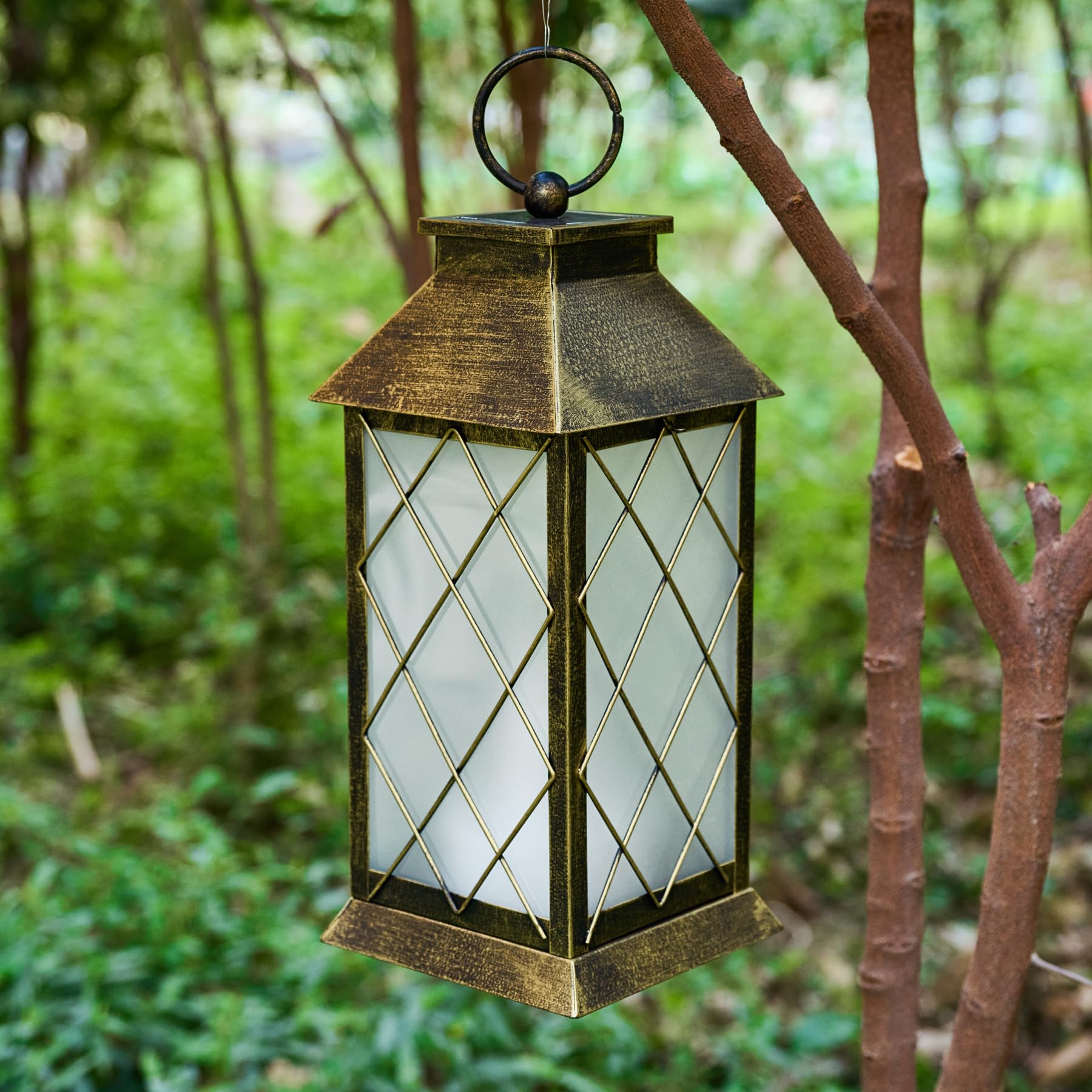 anyperfect 18in Solar Lantern, Waterproof Hanging Metal Decorative Light, Patina, Model X3-DL0104