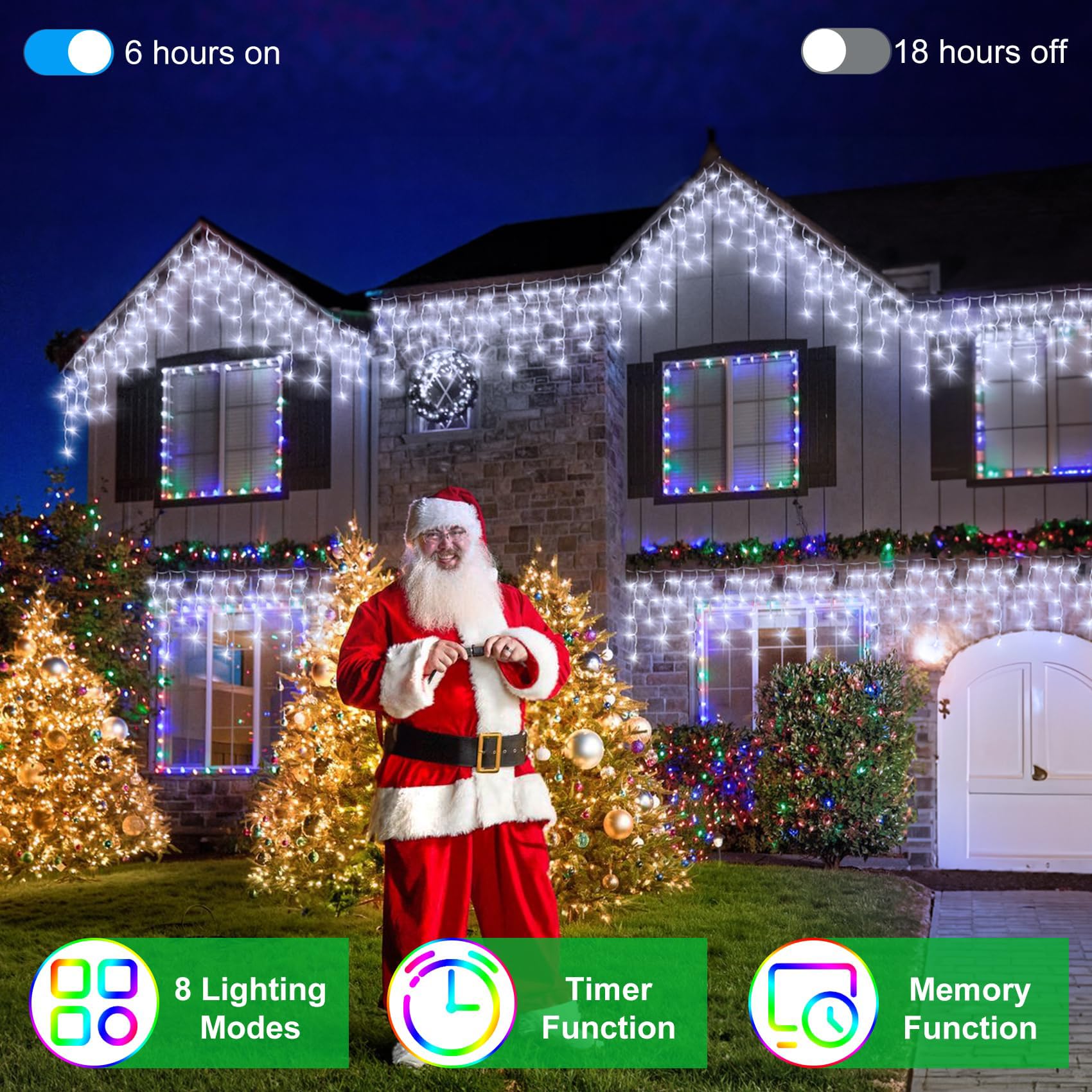 WUXYIYANG 82FT 792 LED Outdoor Hanging Christmas Lights, 176 Drops, 8 Modes, Timer, Cool White, Waterproof, Model WX-792L