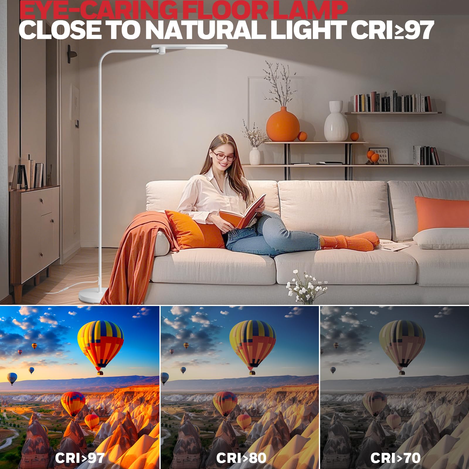 Honeywell LED Floor Lamp - F4 Sunturalux™ Gooseneck, Super Bright, Dimmable, Modern Design, White, Iron Material