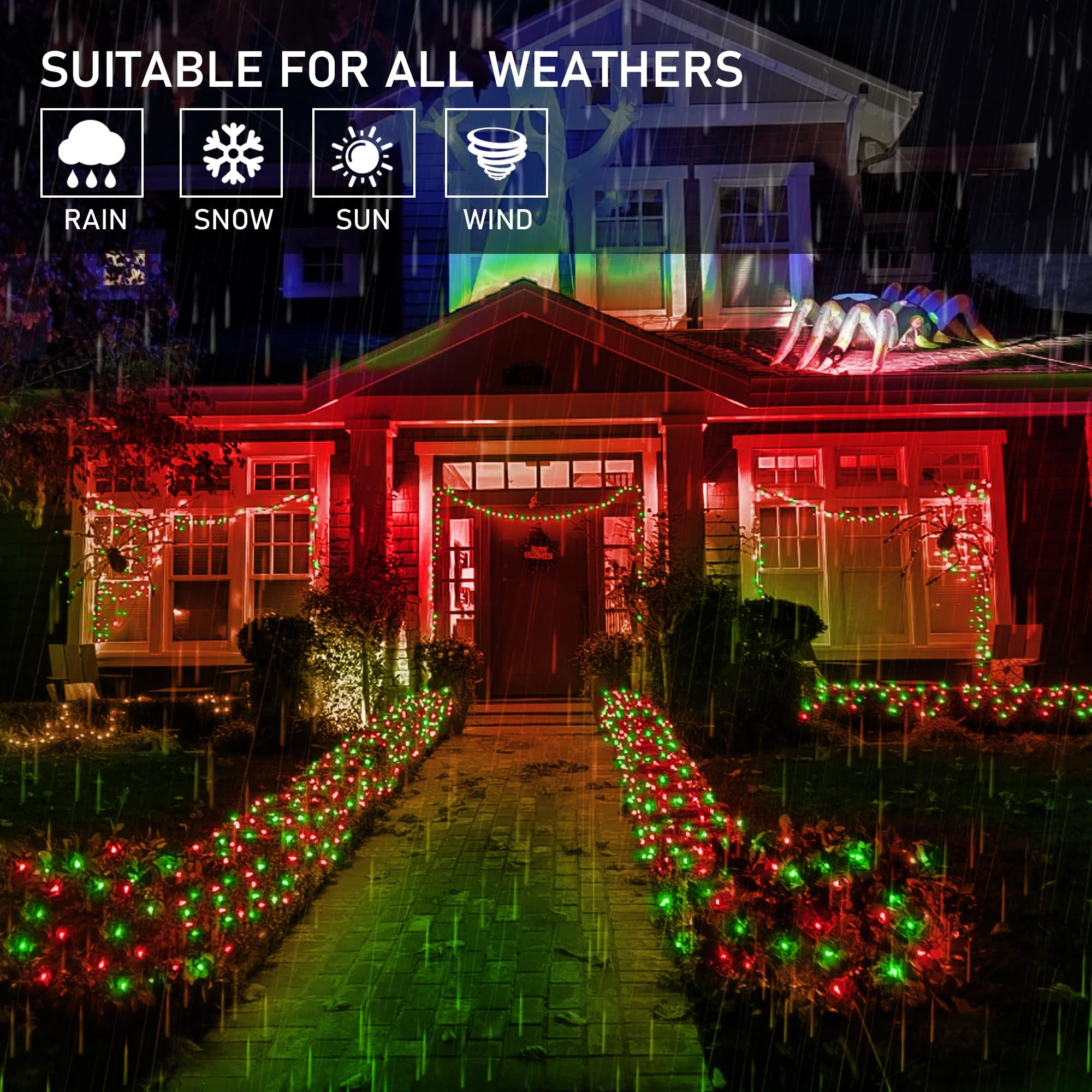 198 Led Christmas Net Lights Plug In  9.8 Ft X 6.6 Ft Red Green Waterproof Net Lights Outdoor  8 Twinkle Modes Mesh Fairy Light For Xmas Tree Bush Garden Ceiling Holiday Decoration