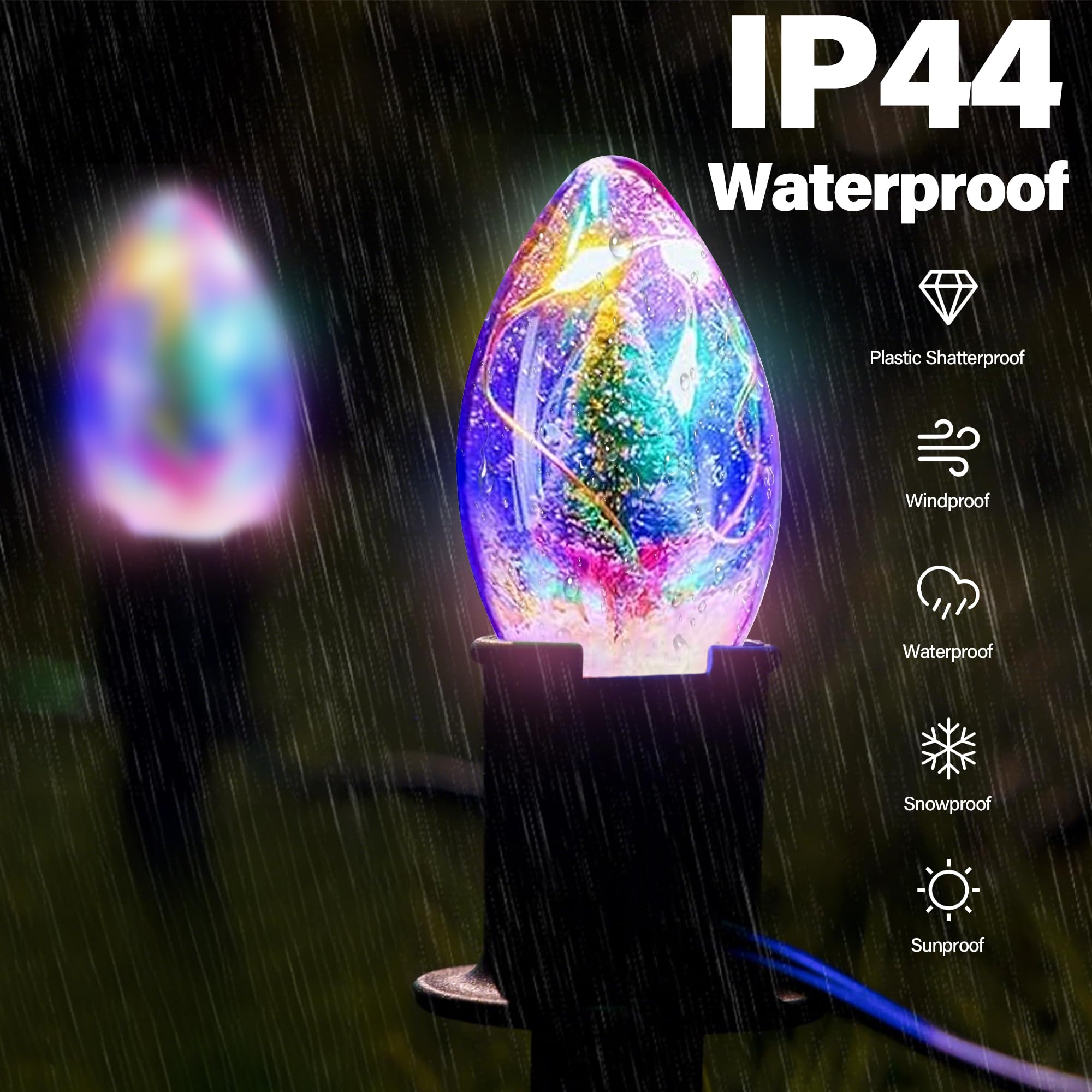 Ajoniam Upgraded 45Ft C9 Christmas Pathway Lights Outdoor, 40 C9 Led Bulbs With Stakes, Extendable Waterproof Christmas Lights F