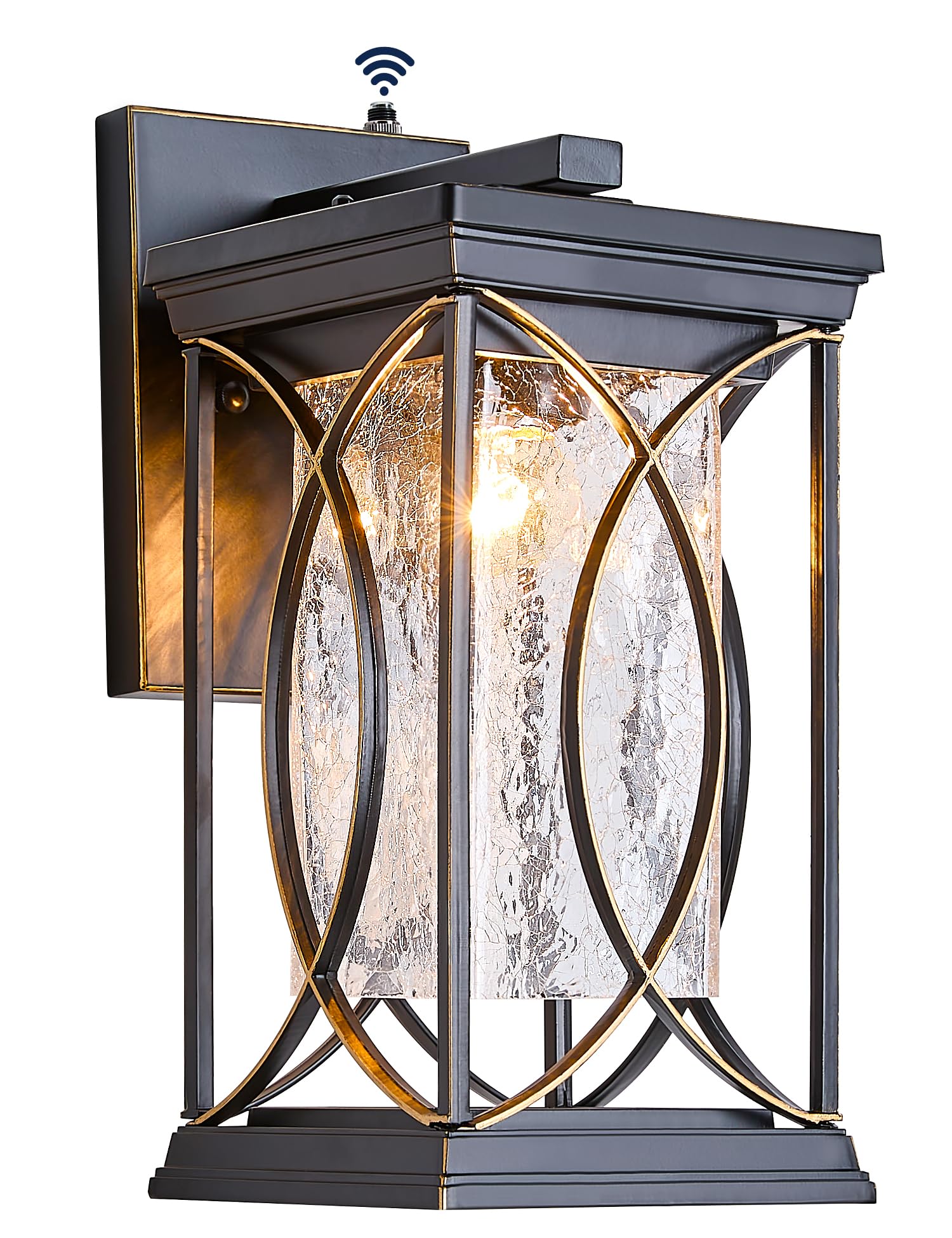 Delicavy Dusk to Dawn Outdoor Wall Light - Waterproof Aluminum Sconce, Black with Gold Trim, Large, Model L-920