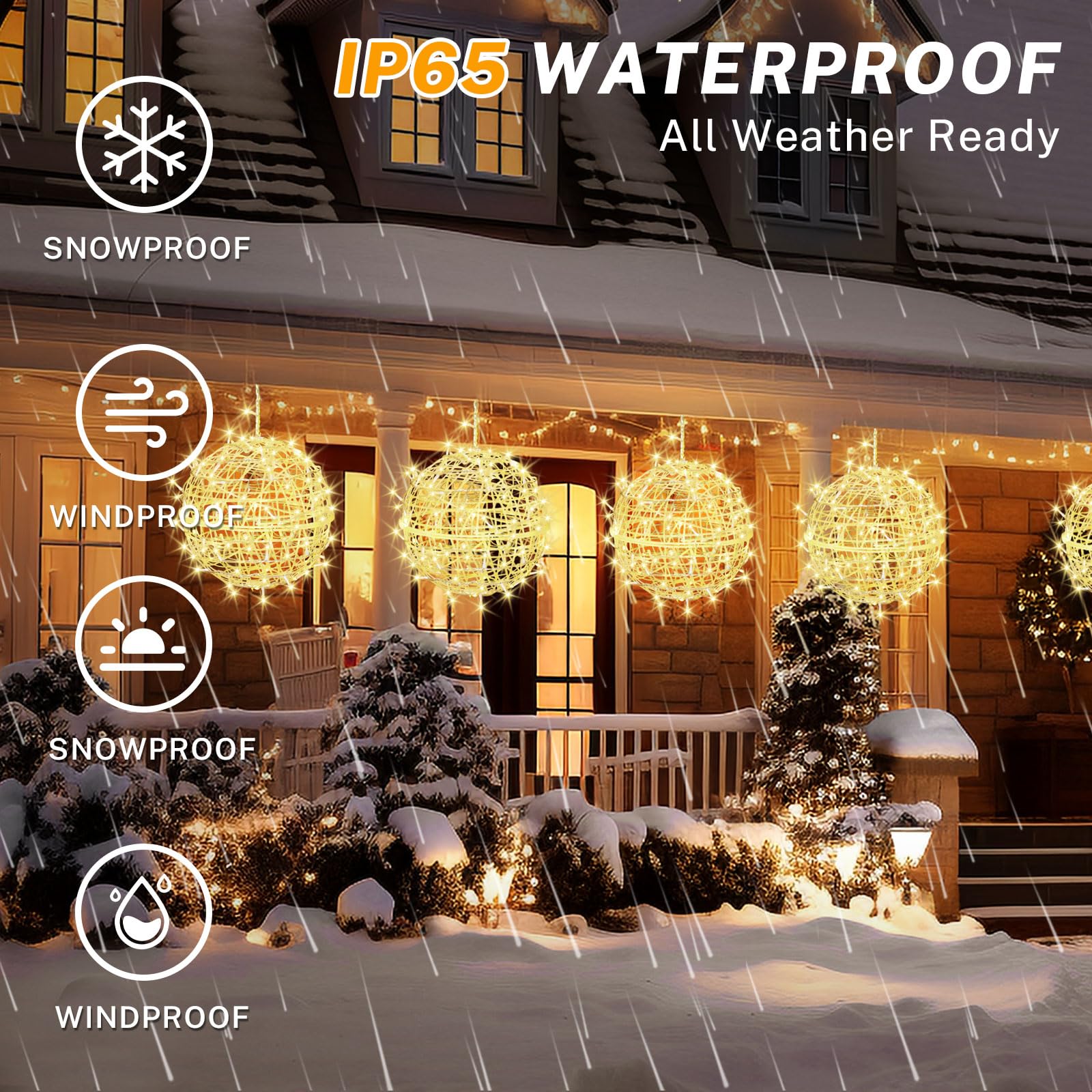 JNOEC Outdoor Ball Lights - 4 Pack 15.7in Sphere Lights, Warm White, Plastic, Model BG-BTD, Perfect for Garden, Patio, Party Decoration