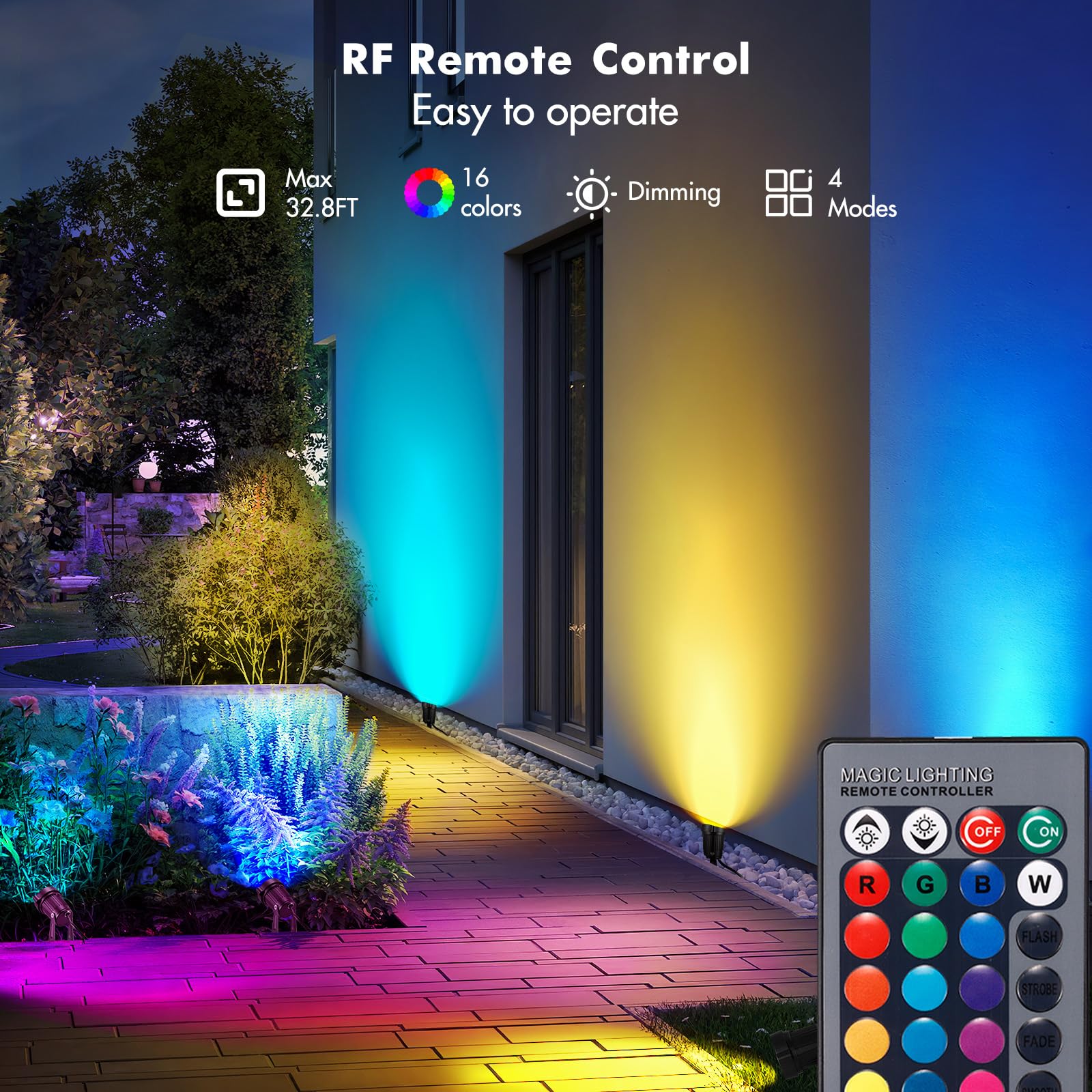 Lemonbest Landscape Lighting - 6W Rgb Color Changing Halloween Landscape Lights 120V Christmas Outdoor Led Spotlight With Remote