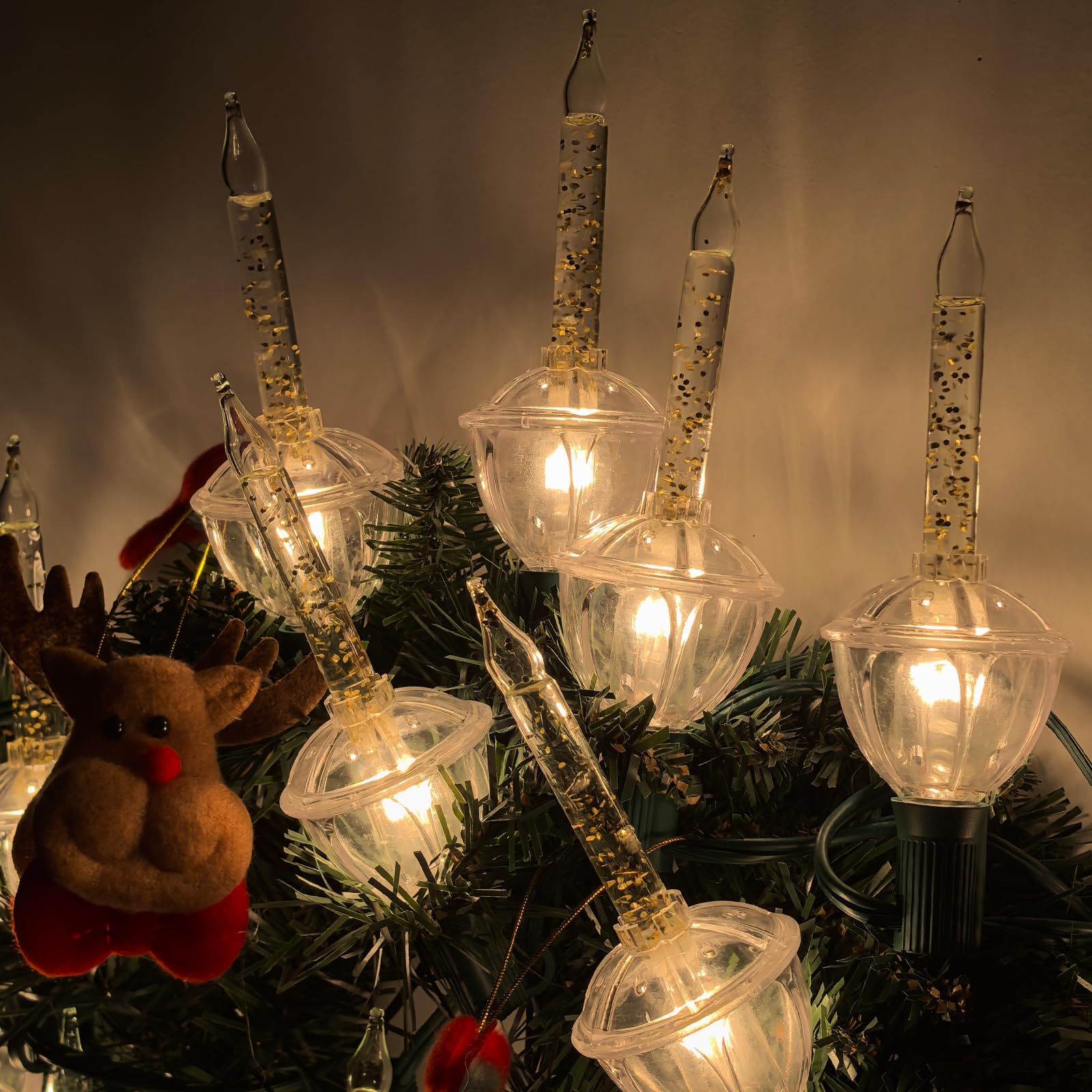 Christmas Bubble String Lights Outdoor 8.8Ft Set of 9 Clear Bubble Fluids with Gold Glitter Bubble Lights, Hanging Vintage Chris
