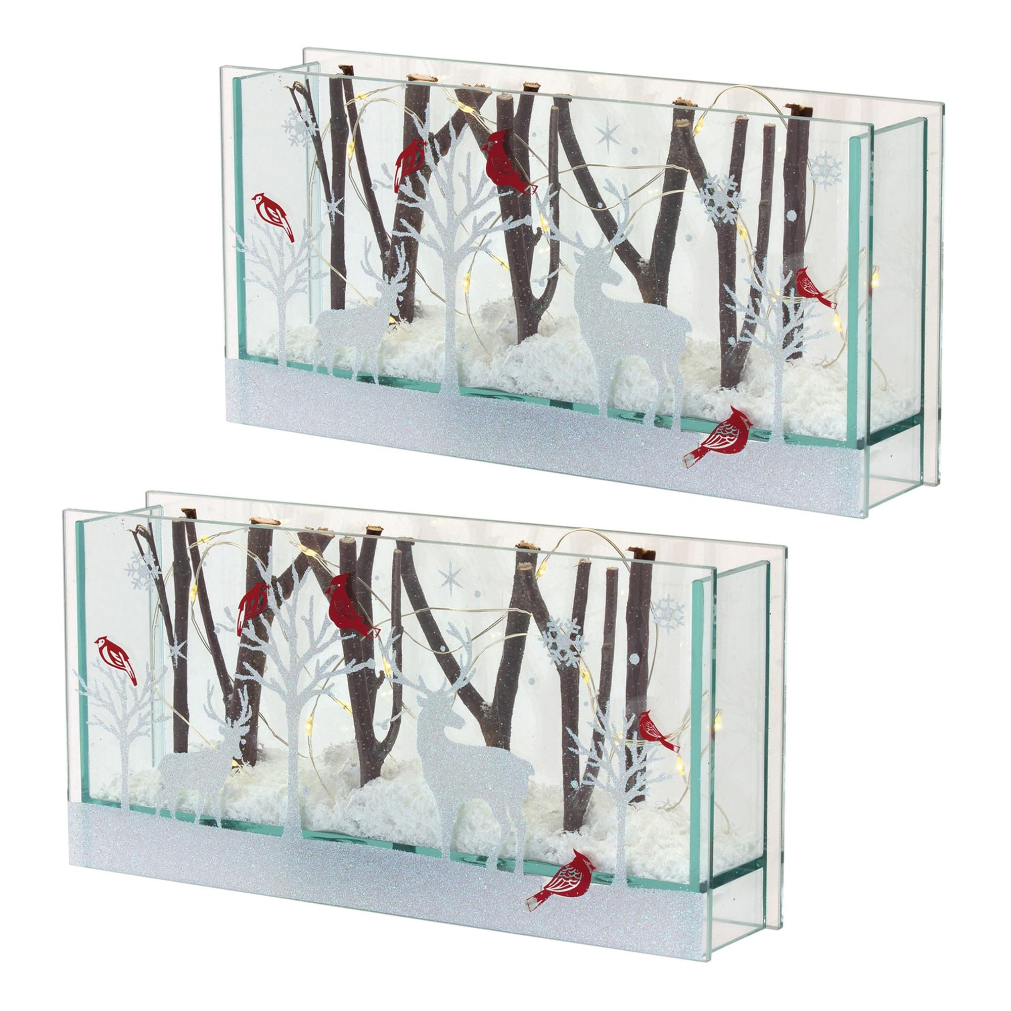 Contemporary Home Living 4-Piece Reindeer Décor Set with Lights, 9.5in, White and Multicolor Glass