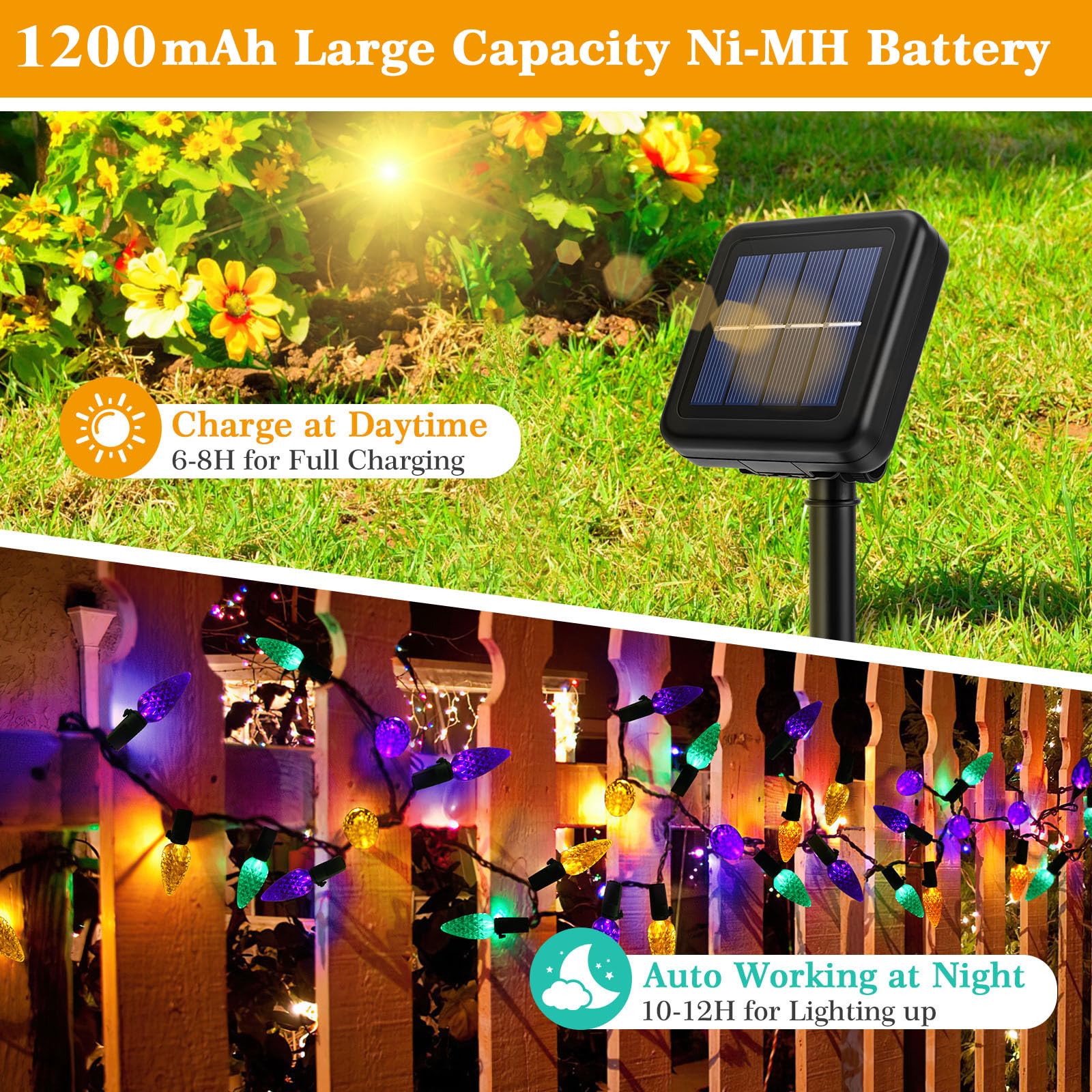 Reyeeinc Solar Mardi Gras Lights, Solar Powered Outdoor Waterproof String Lights With 39Ft 100 Count C6 Strawberry And 8 Modes F