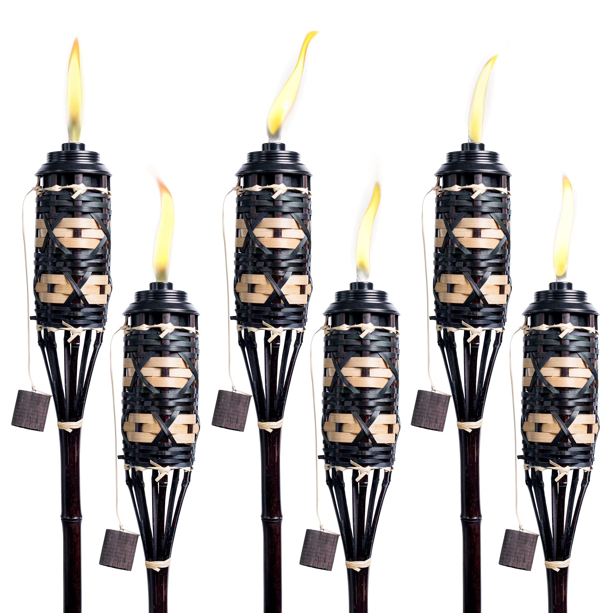 Backyadda Bamboo Torches for Outside, Compatible with All Tiki Torches Fuels, Extra-Large (16oz) Metal Canisters and Fiberglass 