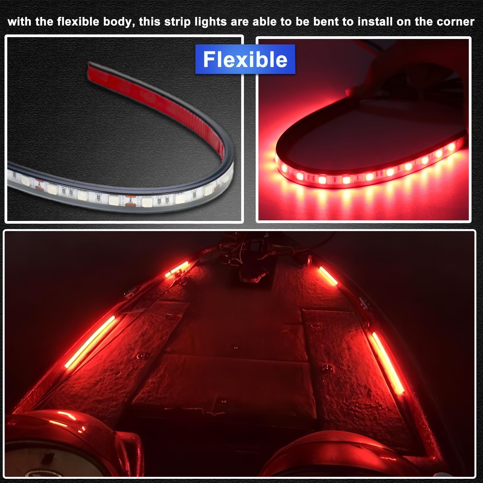 Seaperk Boat LED Navigation Light, IP67 Waterproof, 2Pcs Red, Model Sea-Deck-R-2, Adhesive or Screws Install