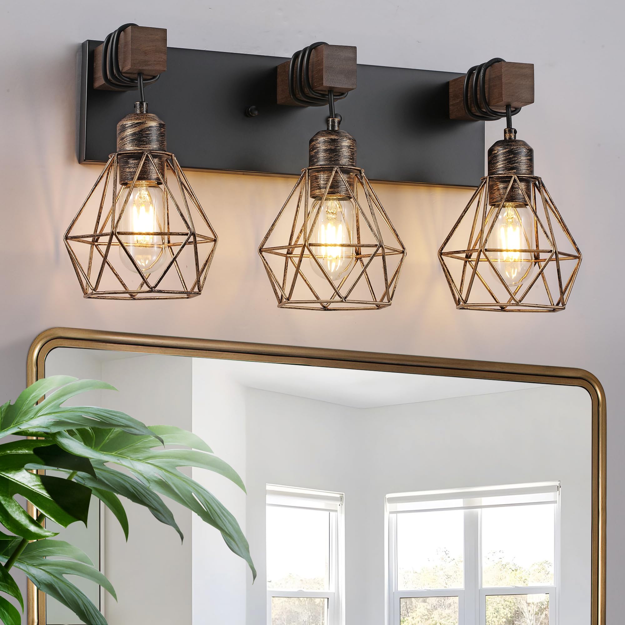 maesta Farmhouse Bathroom Vanity Light Fixture, 3-Light Metal Sconces, Black Gold, Model MA022-3
