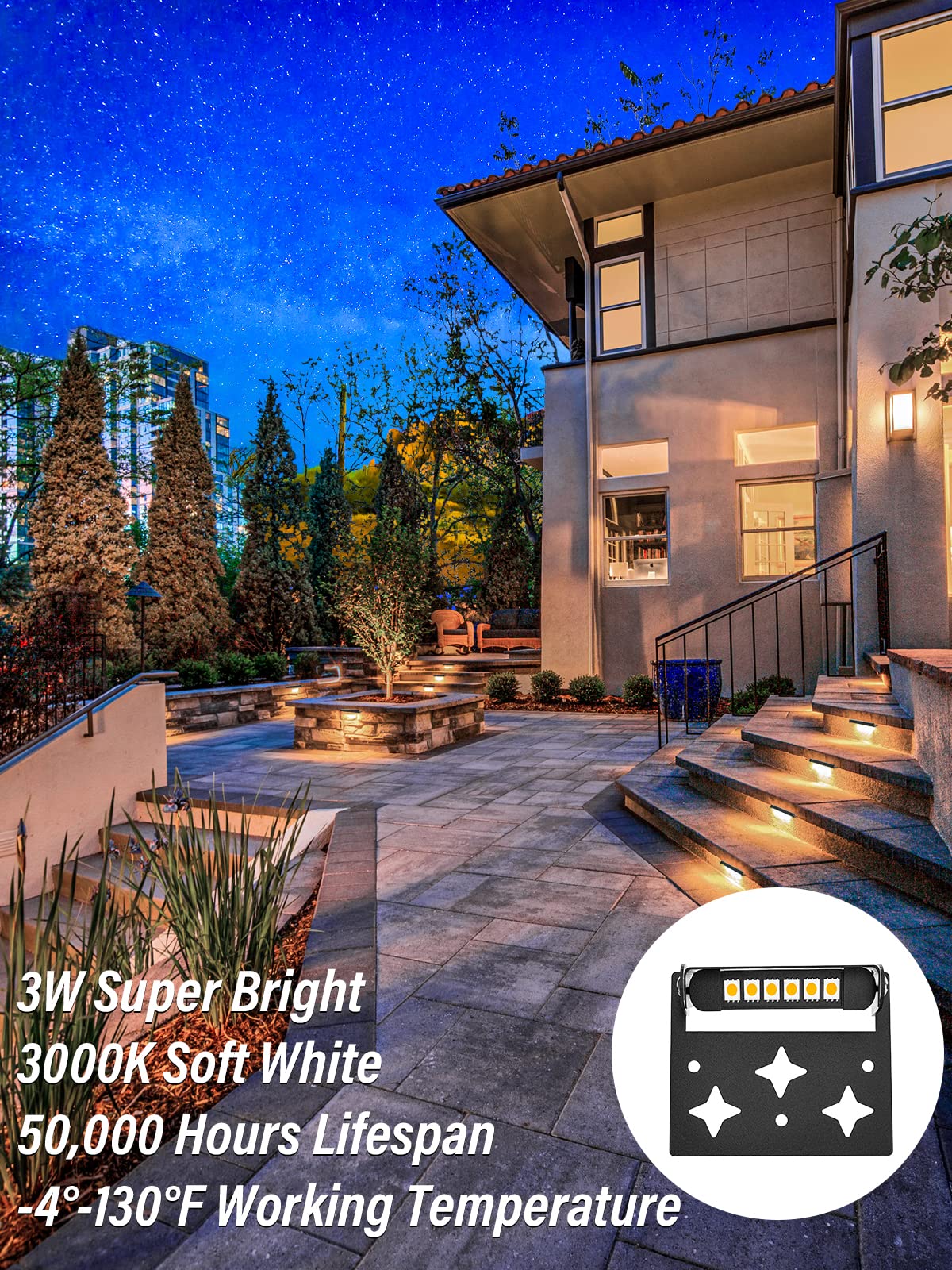 Doreio 3W Retaining Wall Lights 4 Inch Led Hardscape Lighting Low Voltage Landscape Paver Lights 12V 24V Step Lights Outdoor Ip6