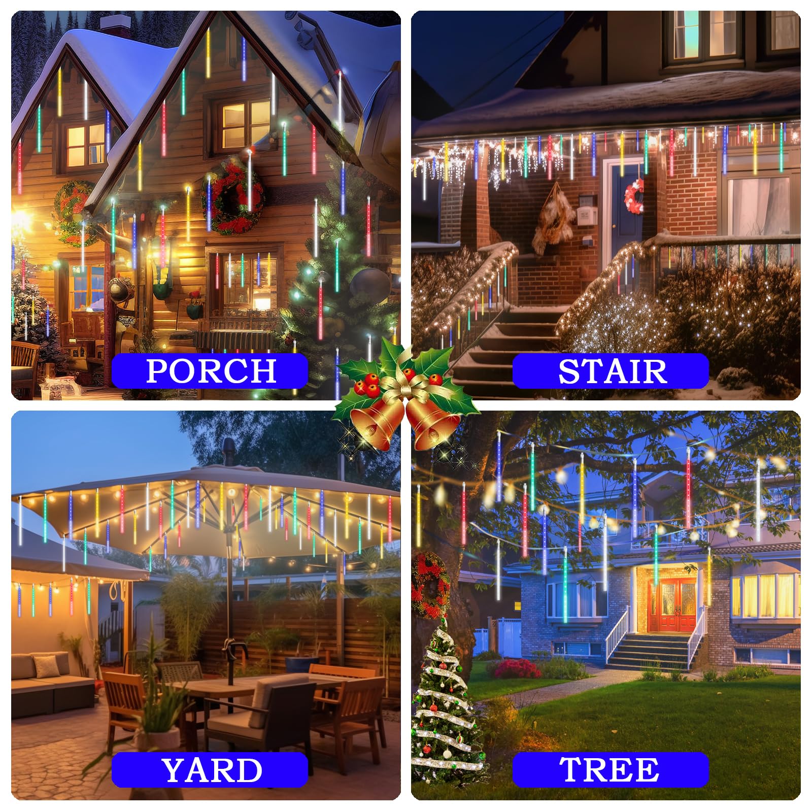 Roytong Meteor Shower Lights, Christmas Lights, 20 Inch 10 Tube 540 Led Rain Falling Icicle Cascading Lights For Xmas Tree Hallo