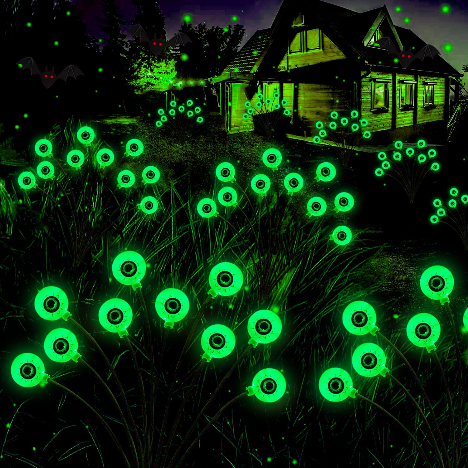Halloween Decorations Outdoor Eyeball Lights, 2 Packs 20Leds Solar Halloween Pathway Lights Swaying By Wind, 2 Modes Waterproof Solar Halloween Stake Lights For Garden Yard Porch Patio Pathway