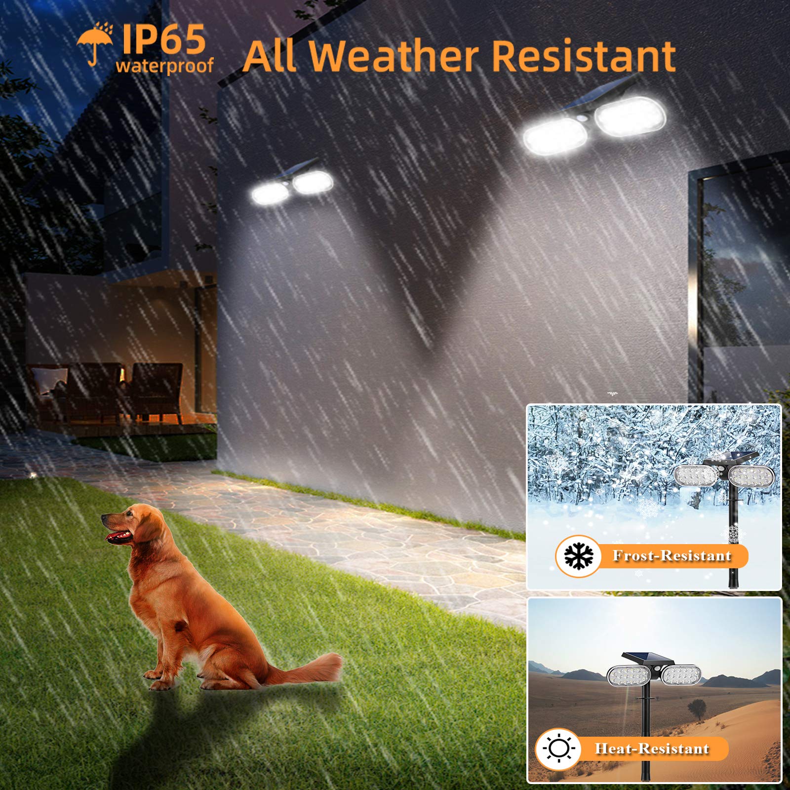 Emaner Outdoor Motion Lights Solar Powered, Solar Flood Lights, Stay On Or Motion On/Off 2-Mode, Dusk To Dawn Security Solar Lig