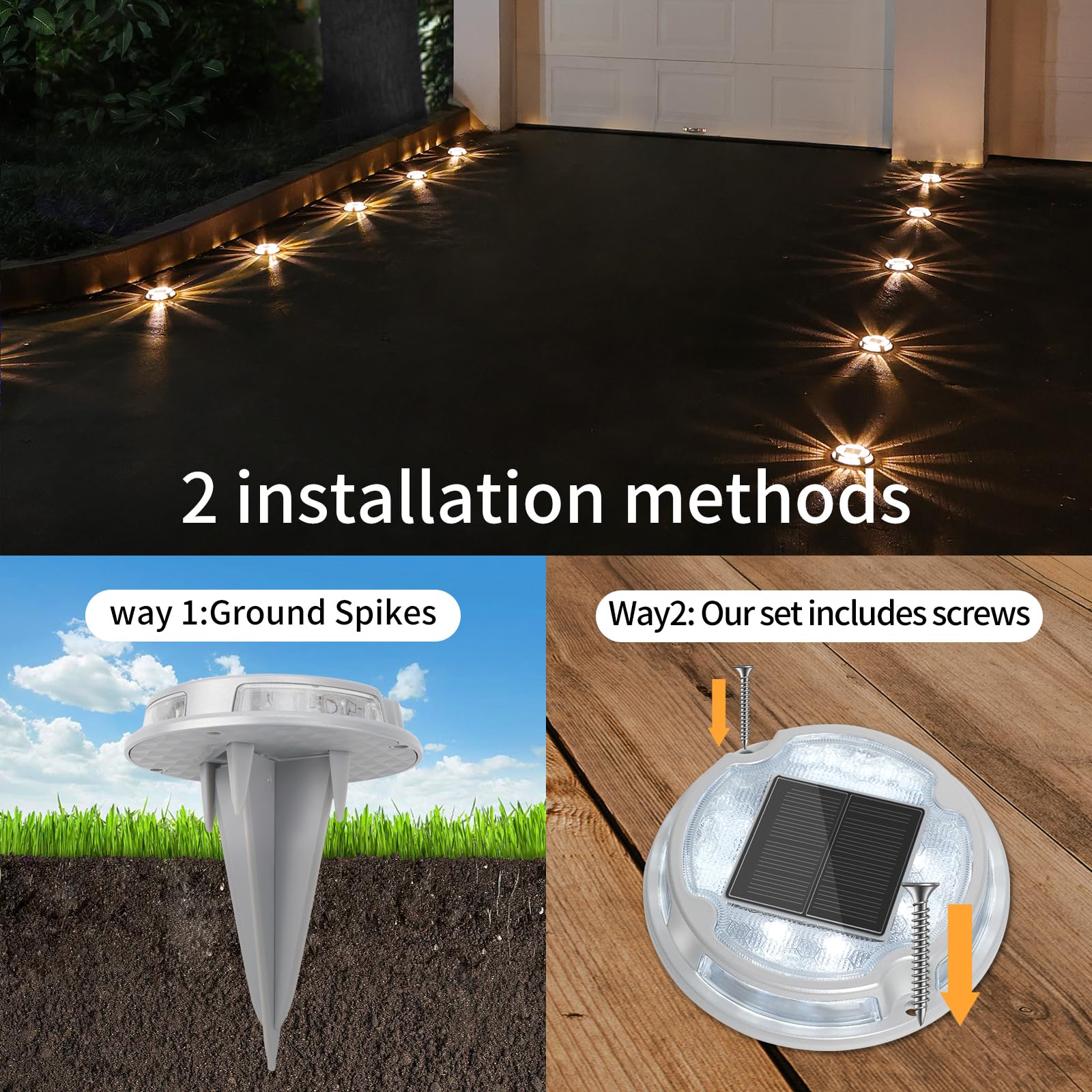 VOLISUN Solar Driveway Lights, 12 Pack LED Waterproof Ground Lights, White/Warm White, Cast Aluminium, Model 21083ZM