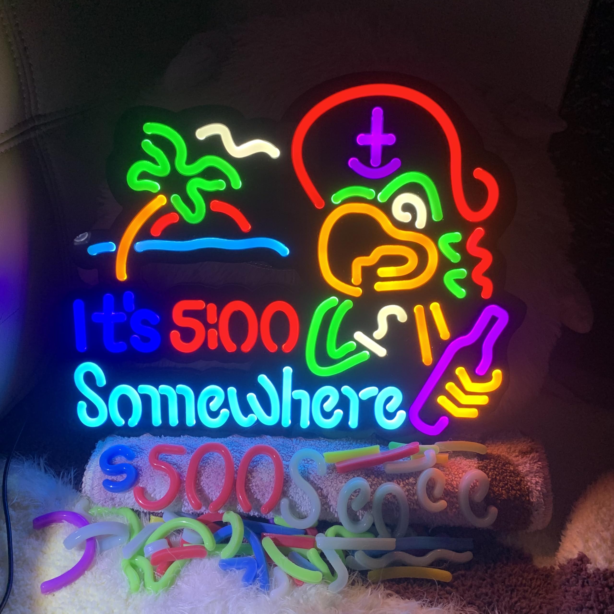 Jigsaw Puzzle 40 Pcs Its 5 :00 Five Oclock Somewhere Neon Led Light Sign  Man Cave Men Led  Home Wall Gifts  Decorations  Palm Tree  Beach  Sun  Tiki Bar  Garage  Accessories  Cart  Party  Bedroom