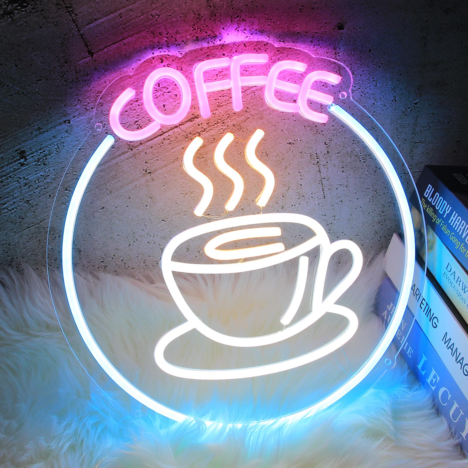 MIXIAOKIT Coffee Neon Sign for Wall Decor, LED Light, Acrylic, 14.5inx13.5in, Coffee Color
