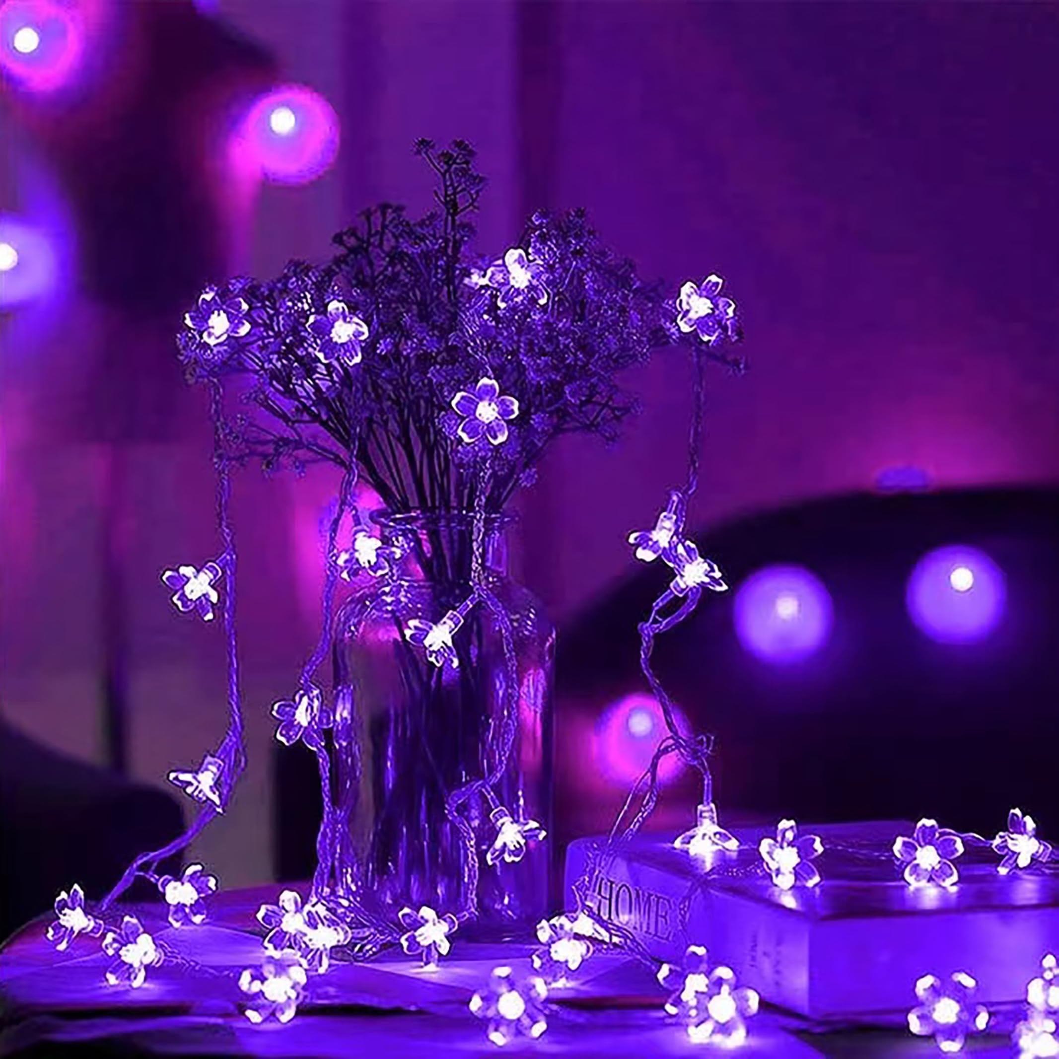 Flower Battery Operated String Lights Cherry Blossom Christmas Fairy Lights 30Led Indoor Outdoor Waterproof Decoration For Halloween Camping,Garden Fence,Birthday,Wedding Party,Bedroom,Gfit (Purple)