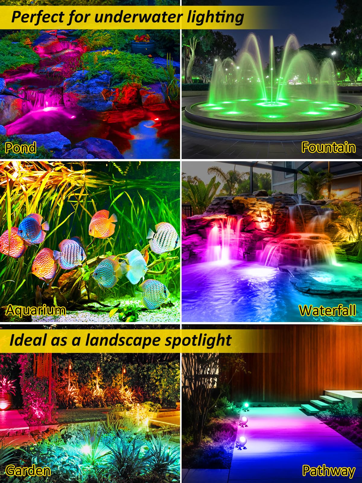 T-SUN LED Underwater Pond Lights with Timer, IP68 Waterproof, Set of 4, Multicolor, Model TS-F2220-4H-RGB-US-V2