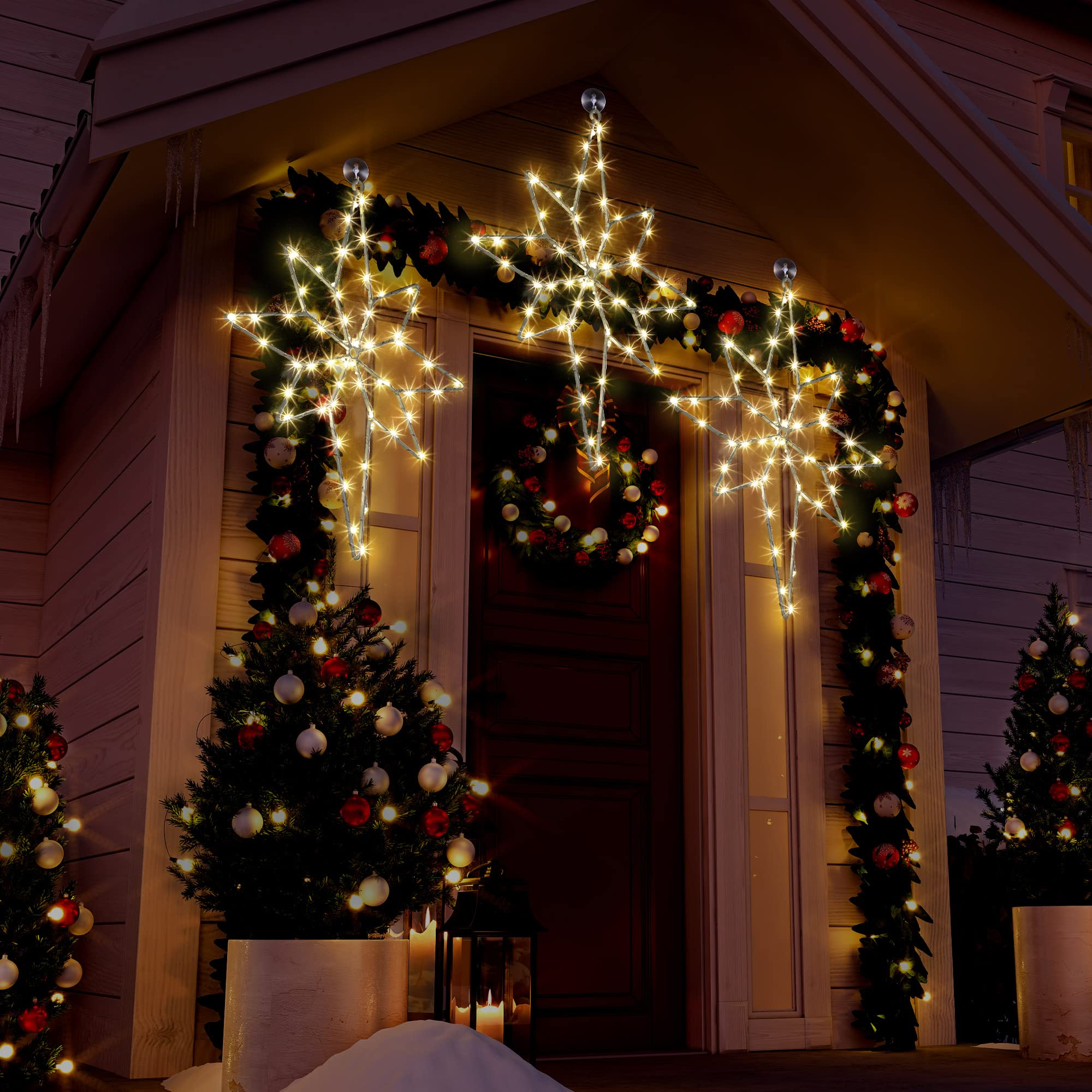 Hiboom 3 Packs 16In Large Christmas Window Light Decoration, 8 Lighting Modes and Timing Bethlehem Christmas Star Window Silhoue