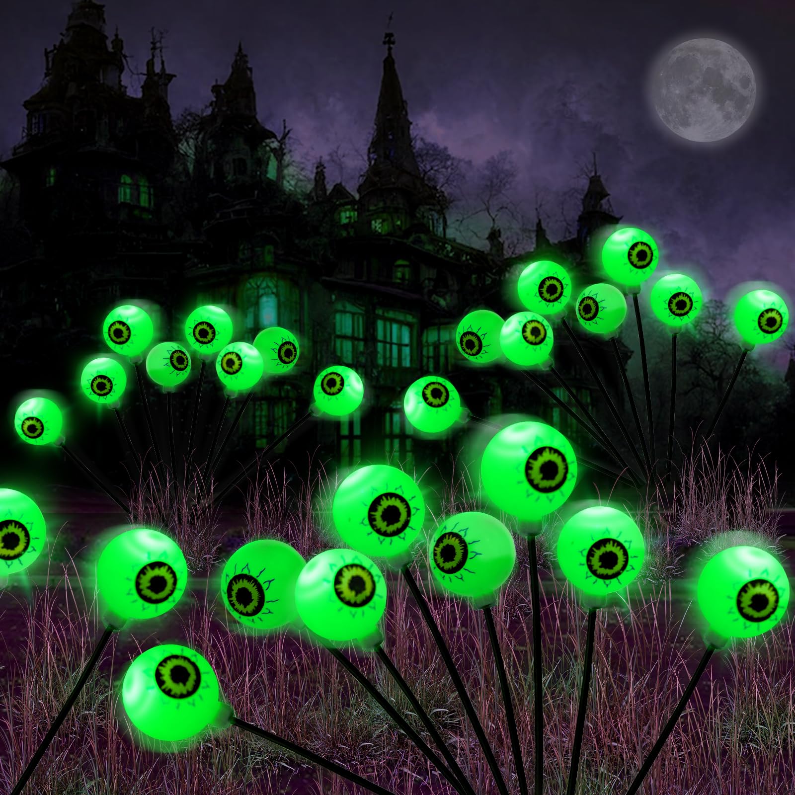 LCHUANG Solar Halloween Eyeball Pathway Lights - 32LED, Waterproof, Green, Model YQD-048, 4 Pack