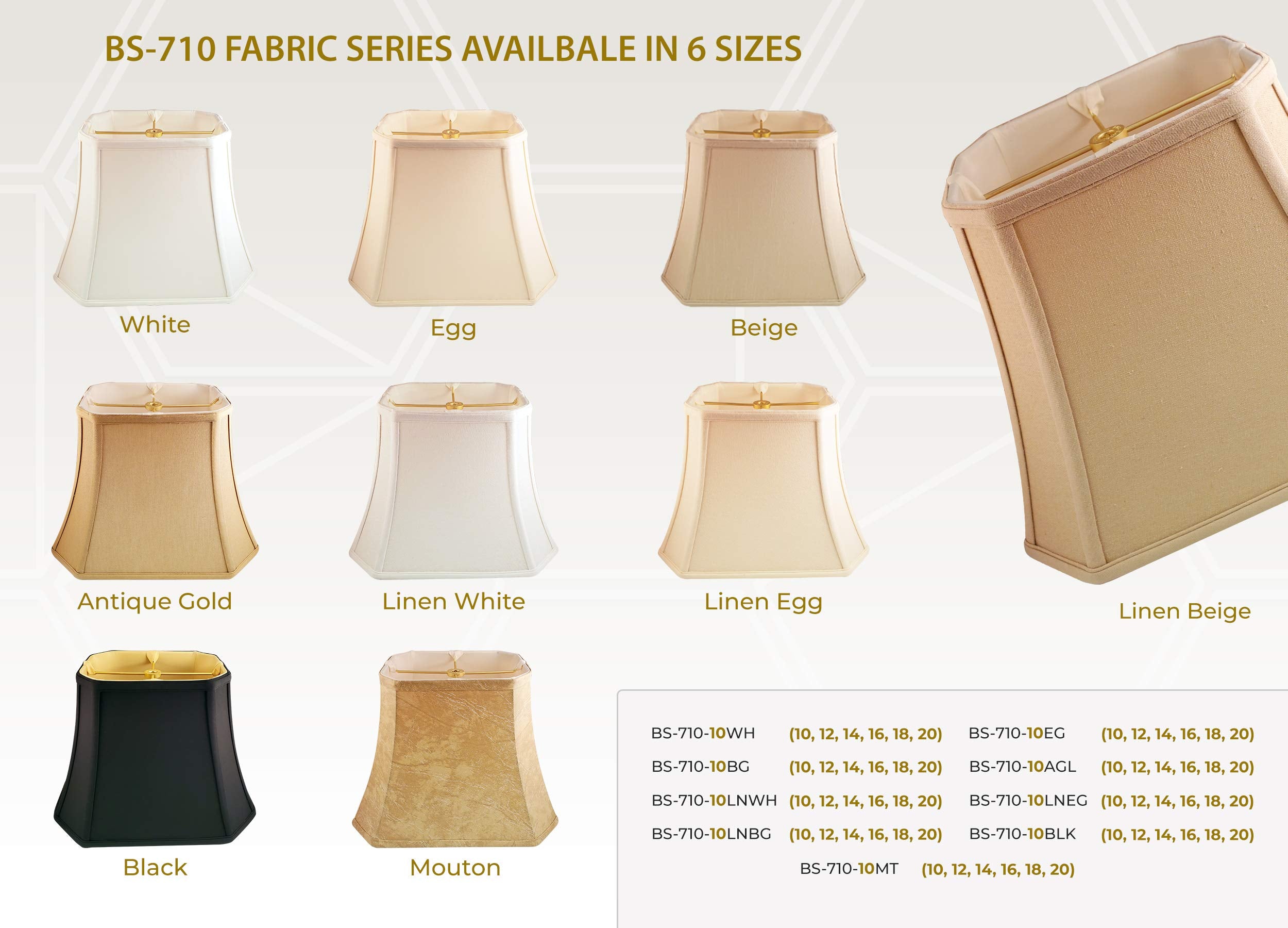 Royal Designs, Inc. Rectangle Lamp Shade, 10 x 18 x 13.25, Faux Silk, Eggshell, 2-Pack, Model BSO-710-18EG-2