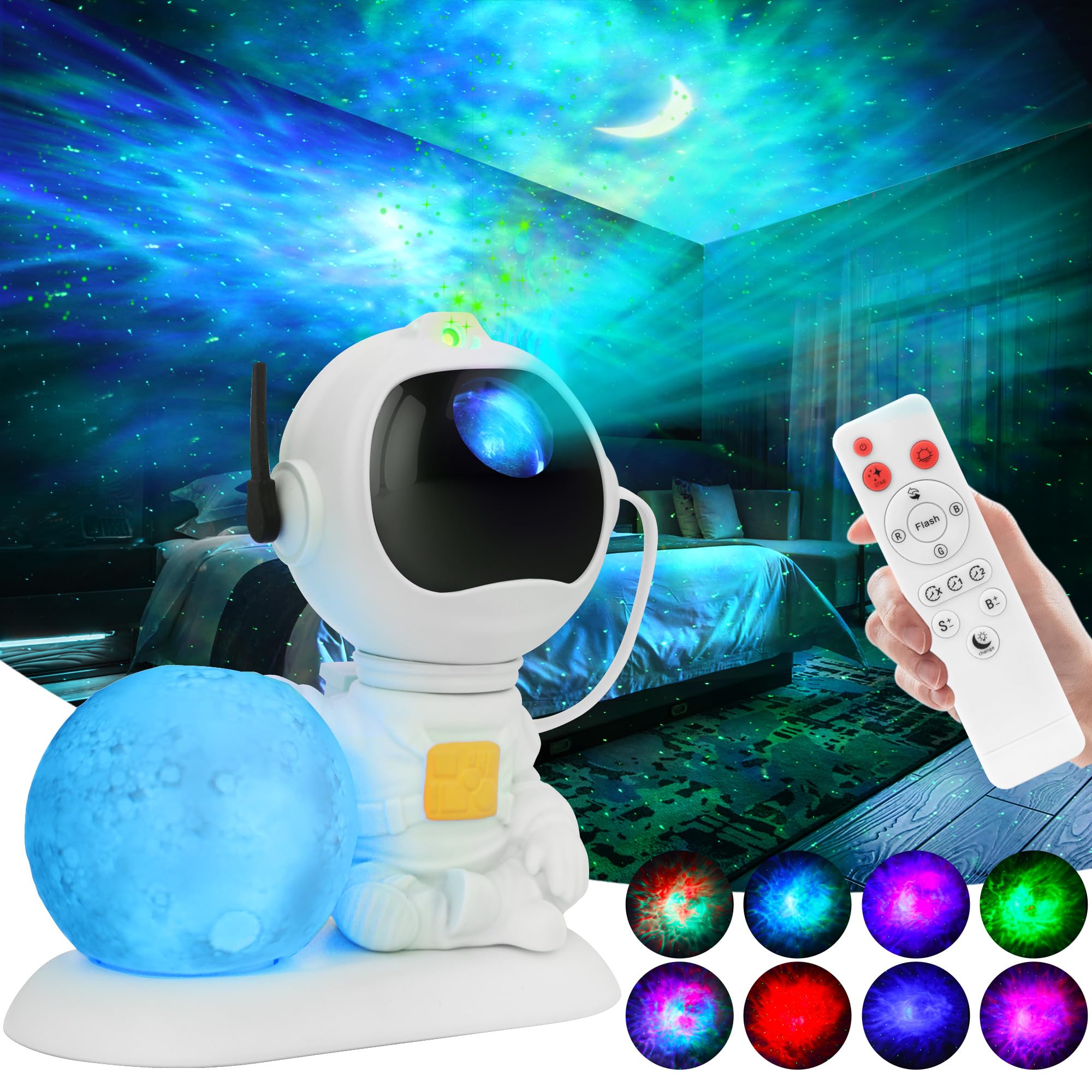KIMHY Astronaut Galaxy Projector, 2 in 1 Galaxy Projector for Room Decor with Moon Lamp, Star Projector Galaxy Light with 8 Colo