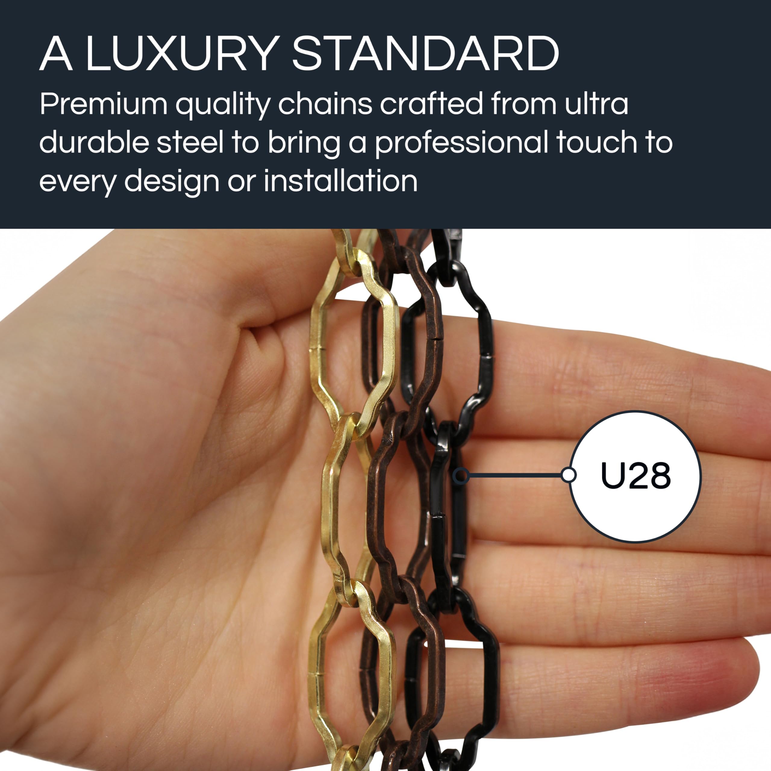 Rch Hardware Ch-S57-30-Ac-3 | 12 Gauge Decorative Solid Steel Motif Link Fixture Chain | 3 Foot Increments |Antique Copper Finis