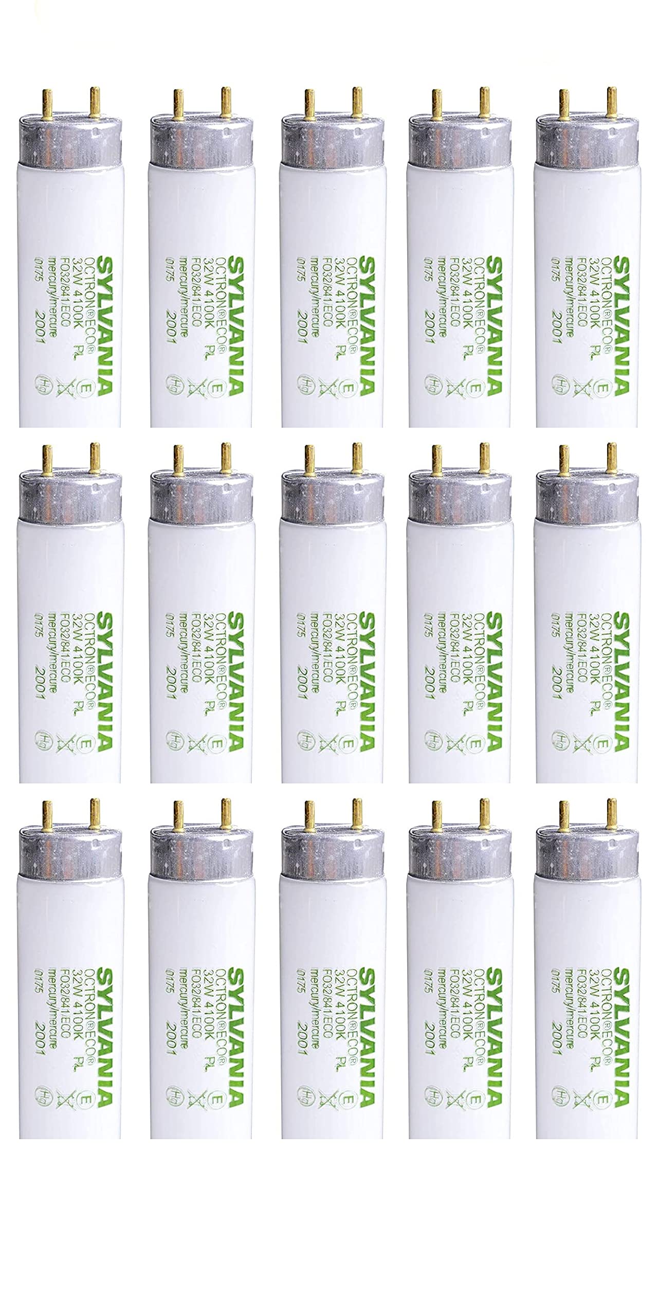 SYLVANIA (case of 15) 21781 FO32/841/ECO 32 watt 4100K T8 Bulbs, 800 Series, 48 inch Fluorescent Tube