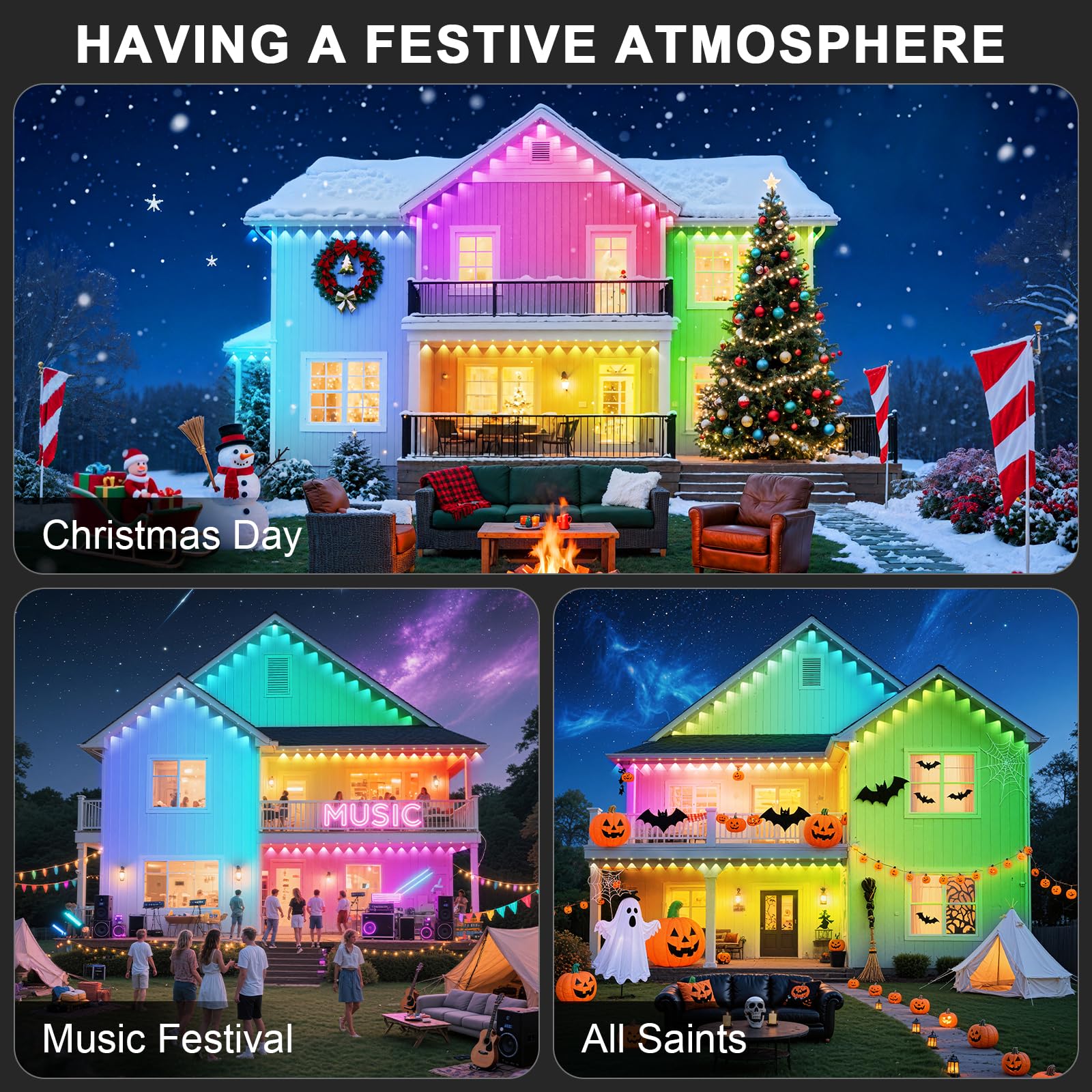CETELUMA 150FT Outdoor RGB LED String Lights - Waterproof, Smart Control, Music Sync, Perfect for Decor & Events