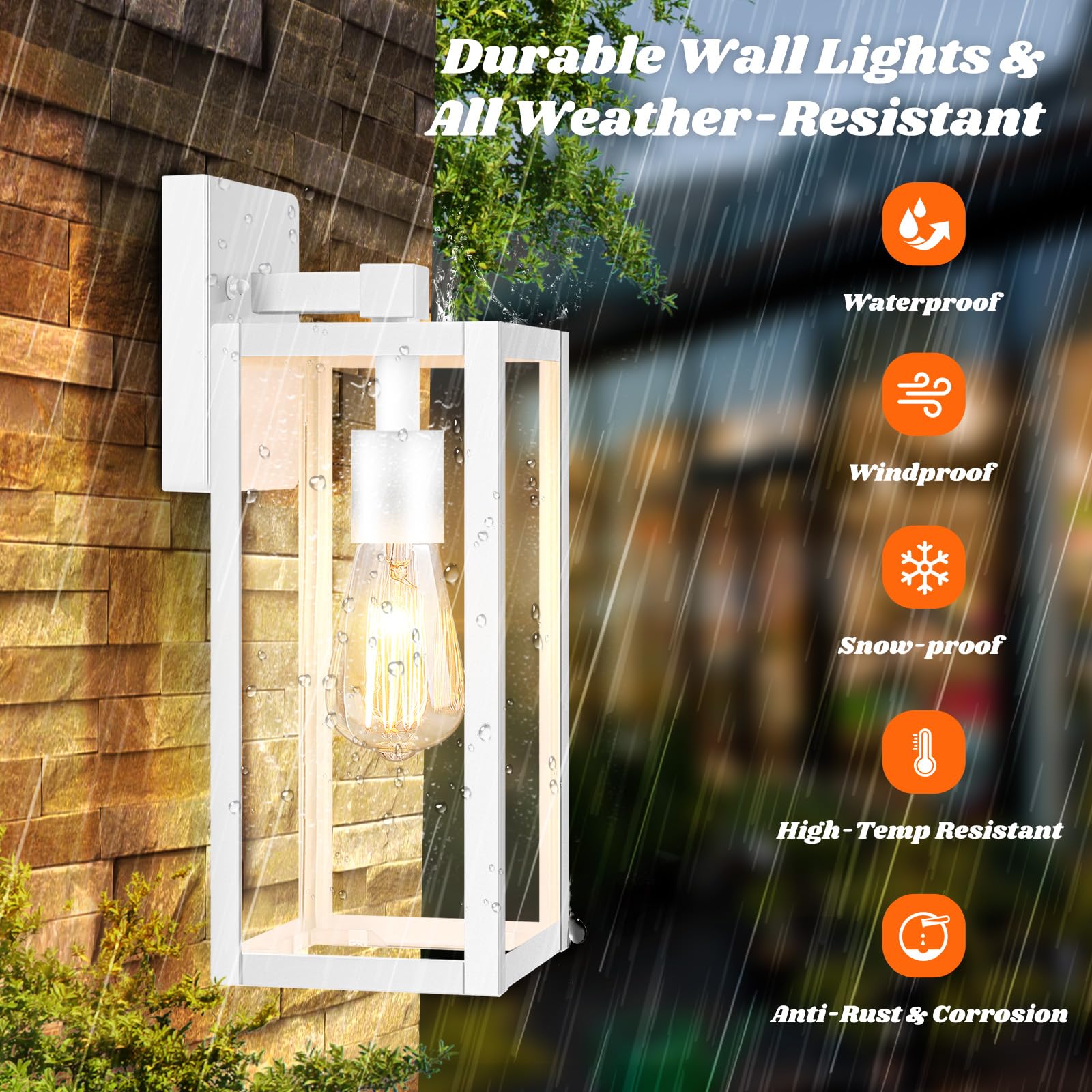 Brightever 2-Pack Outdoor Wall Light, Waterproof Exterior Lighting Fixtures, 15'' White Outdoor Sconce Lights With Clear Glass F