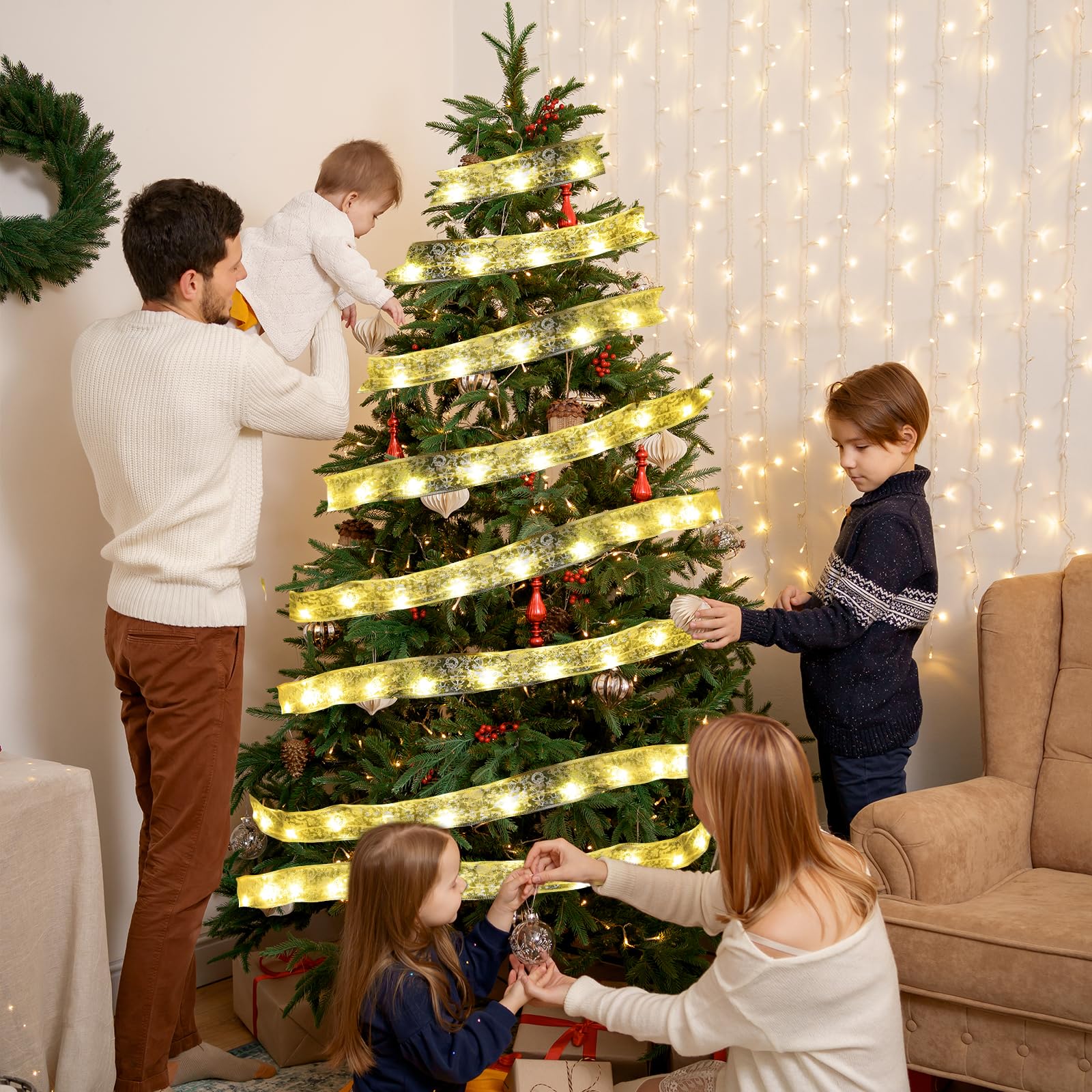 Dailyart Christmas Tree Ribbon Lights, 200 LED, 78Ft, Warm White, USB & Battery Operated, Remote Timer, 8 Lighting Modes