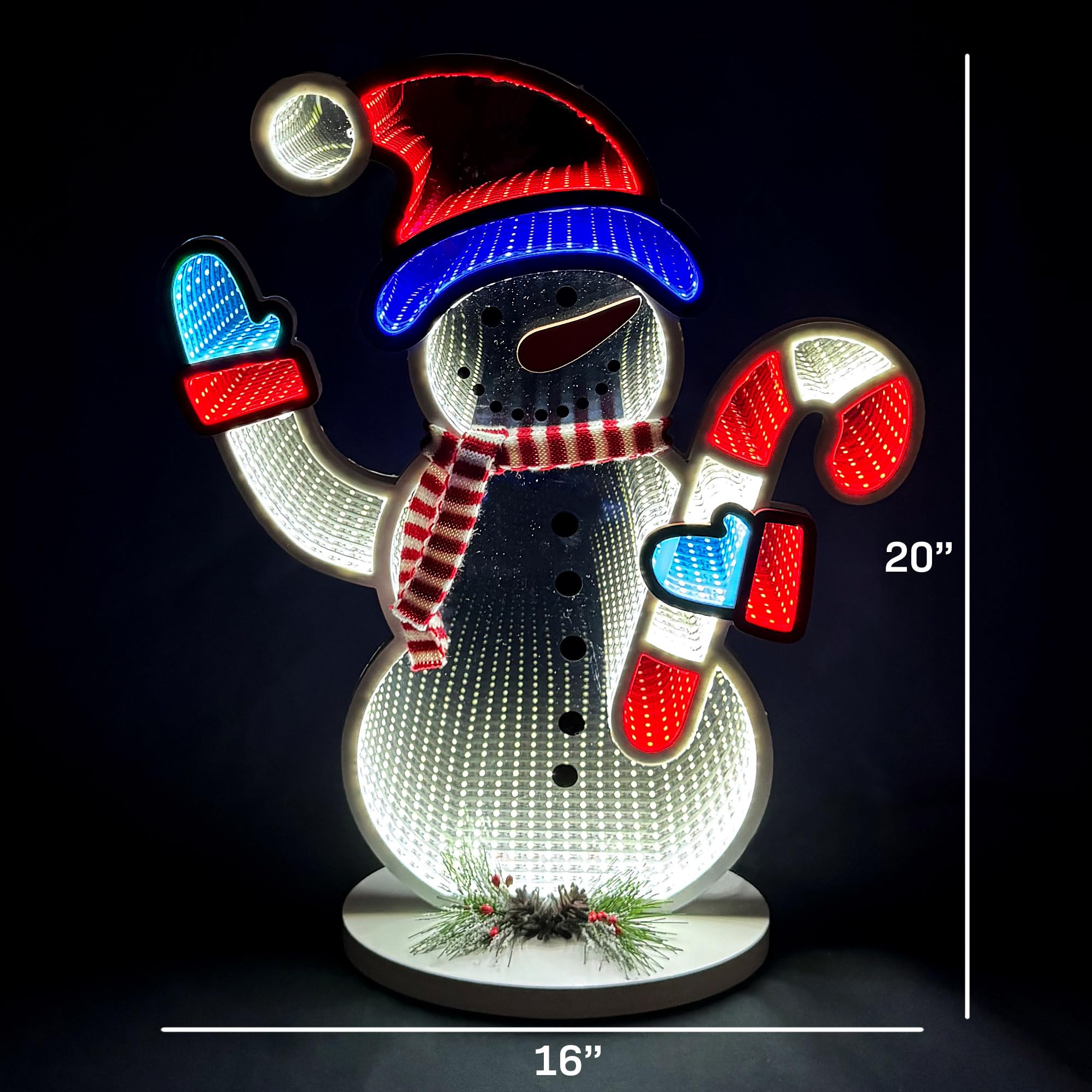 Elumina Decor Snowman Infinity Mirror Light - LED Christmas Decoration - 16in x 20in - Acrylic, USB-Powered, Indoor Holiday Decor