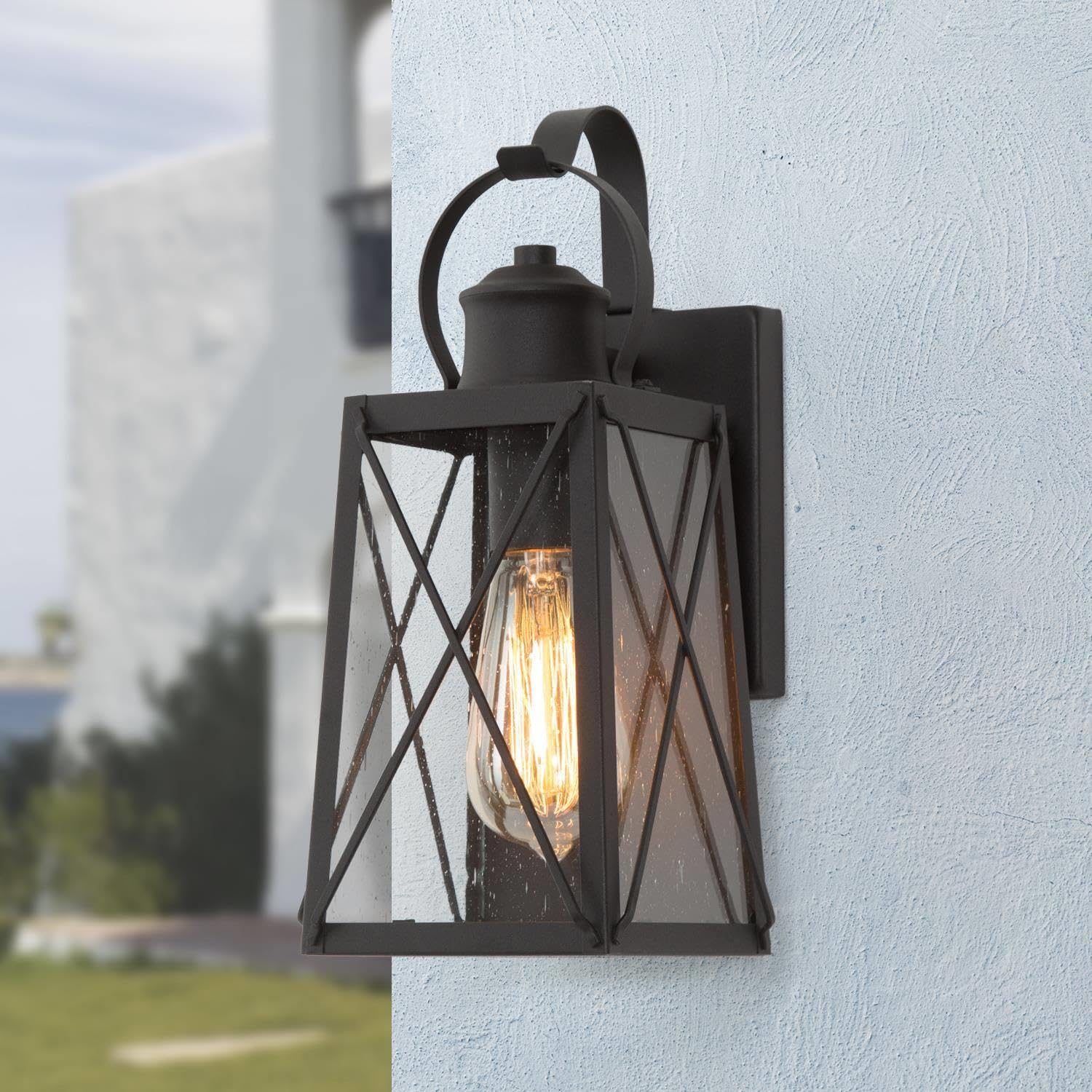 Gepow Outdoor Wall Lights, Waterproof Seeded Glass Sconces, Textured Rust For Entry & Patio