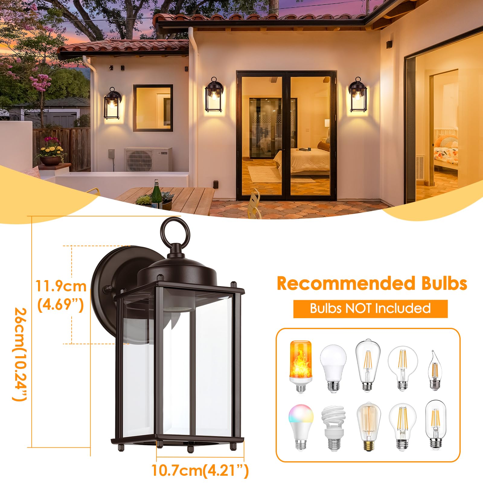 Matameye Outdoor Wall Lantern, Exterior Waterproof Wall Sconce Light Fixtures, Dark Chocolate Front Door Wall Lighting, Anti-Rus