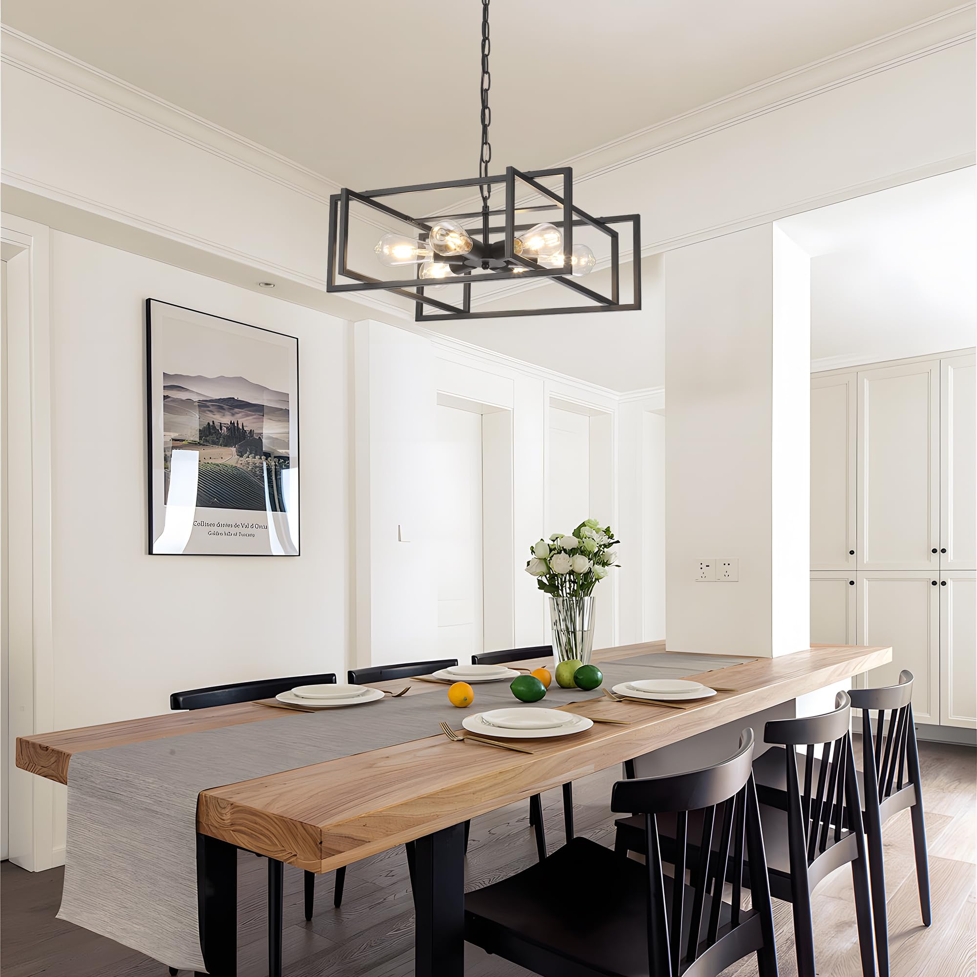 Febeleven 19.7'' Matte Black Industrial Pendant Light, Hight Adjustable, 6-Lights Rustic Vintage Metal Chandelier Light Fixture