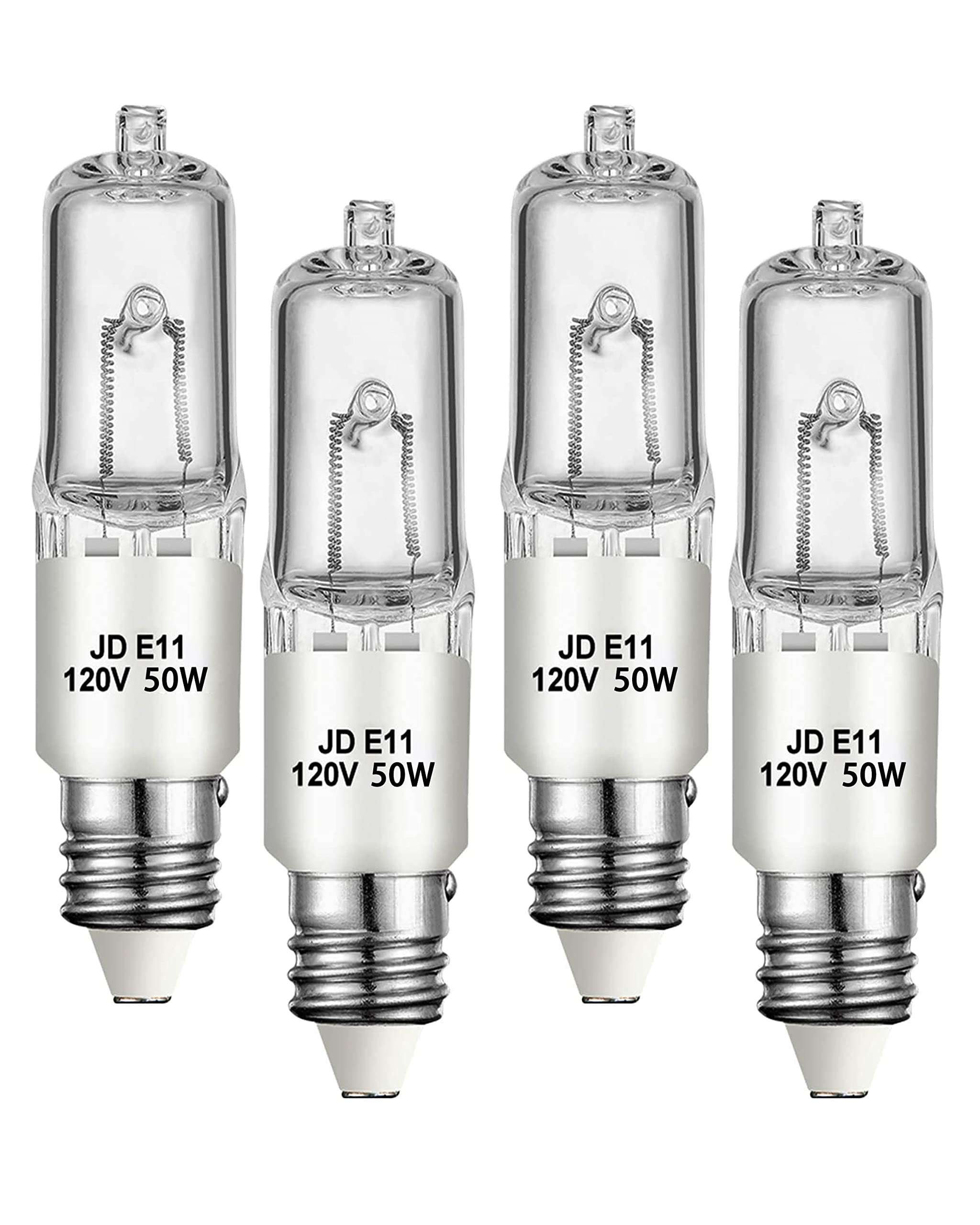Jaenmsa 4 Pack JDE11 Halogen Bulbs 120V 50W Dimmable Warm White T4 Mini Base for Chandeliers and Table Lamps