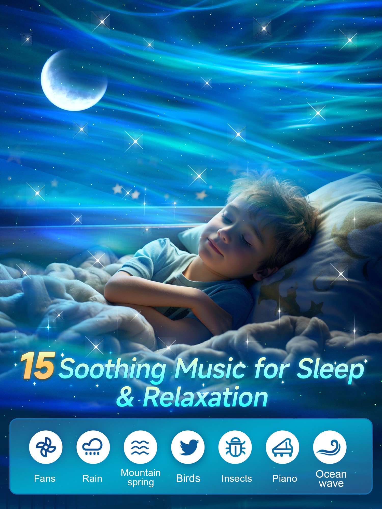 Galaxy Projector Northern Lights Projector,180 Lighting Modes Galaxy Light Projector, 15 White Noise&Bluetooth Northern Lights P