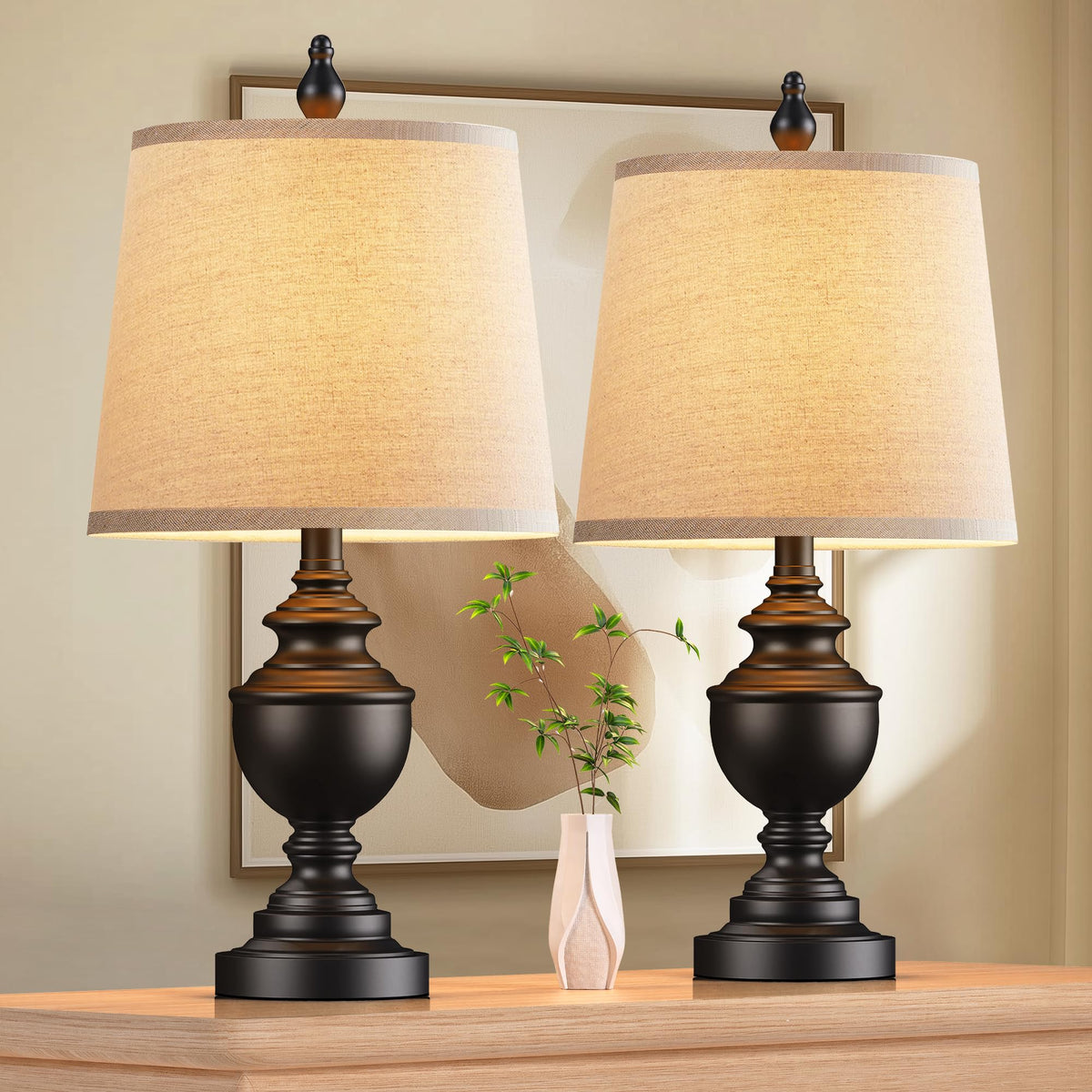 Partphoner Retro Table Lamps Set Of 2, Bedside Lamp For Bedroom Rustic Farmhouse Table Lamps For Living Room, Vintage Nightstand
