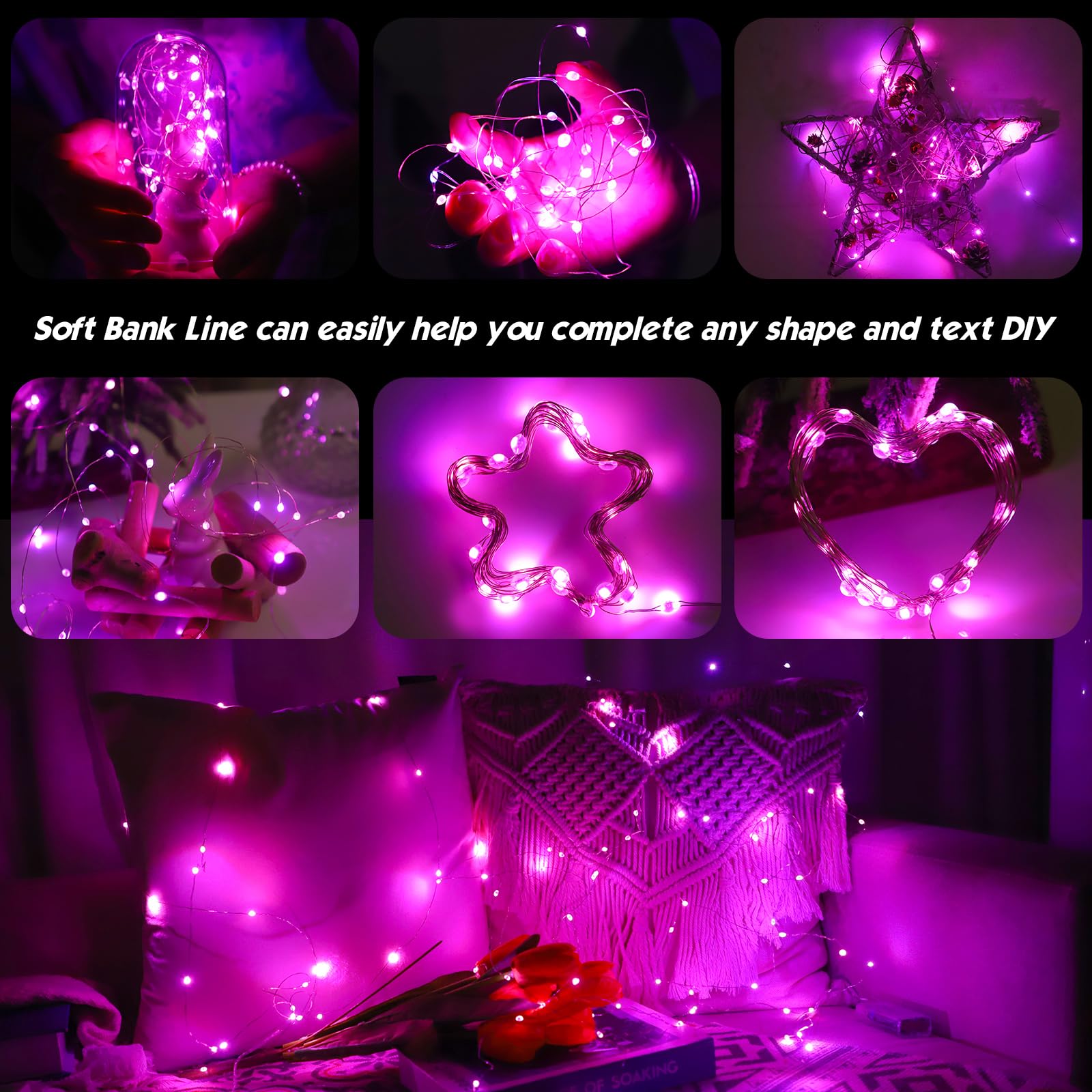 Mandiq 4 Pack Fairy Lights Battery Operated, String Lights 10Ft 30 Leds, Flashing And Constant Light Mode, Silver Wire Mini Lights For Festival, Christmas Decoration, Pink