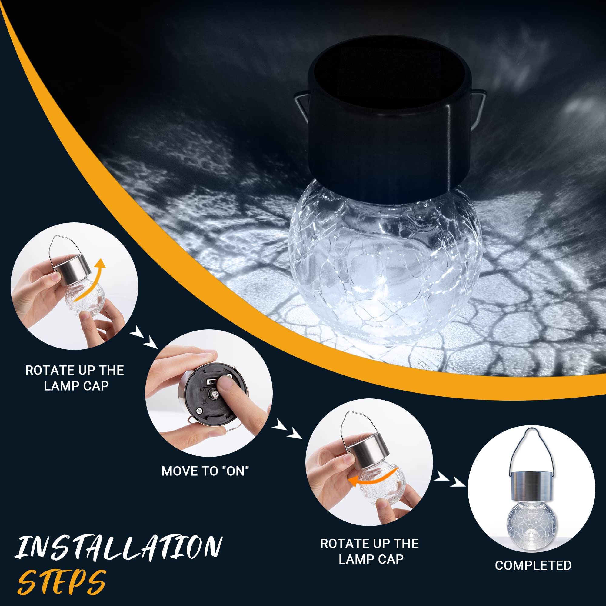 Gigalumi 24 Pack Solar Outdoor Lights, Solar Hanging Lights For Christmas Decoration-Cracked Glass Solar Lights Outdoor Waterproof For Garden, Yard, Fence, Tree(Cold White)