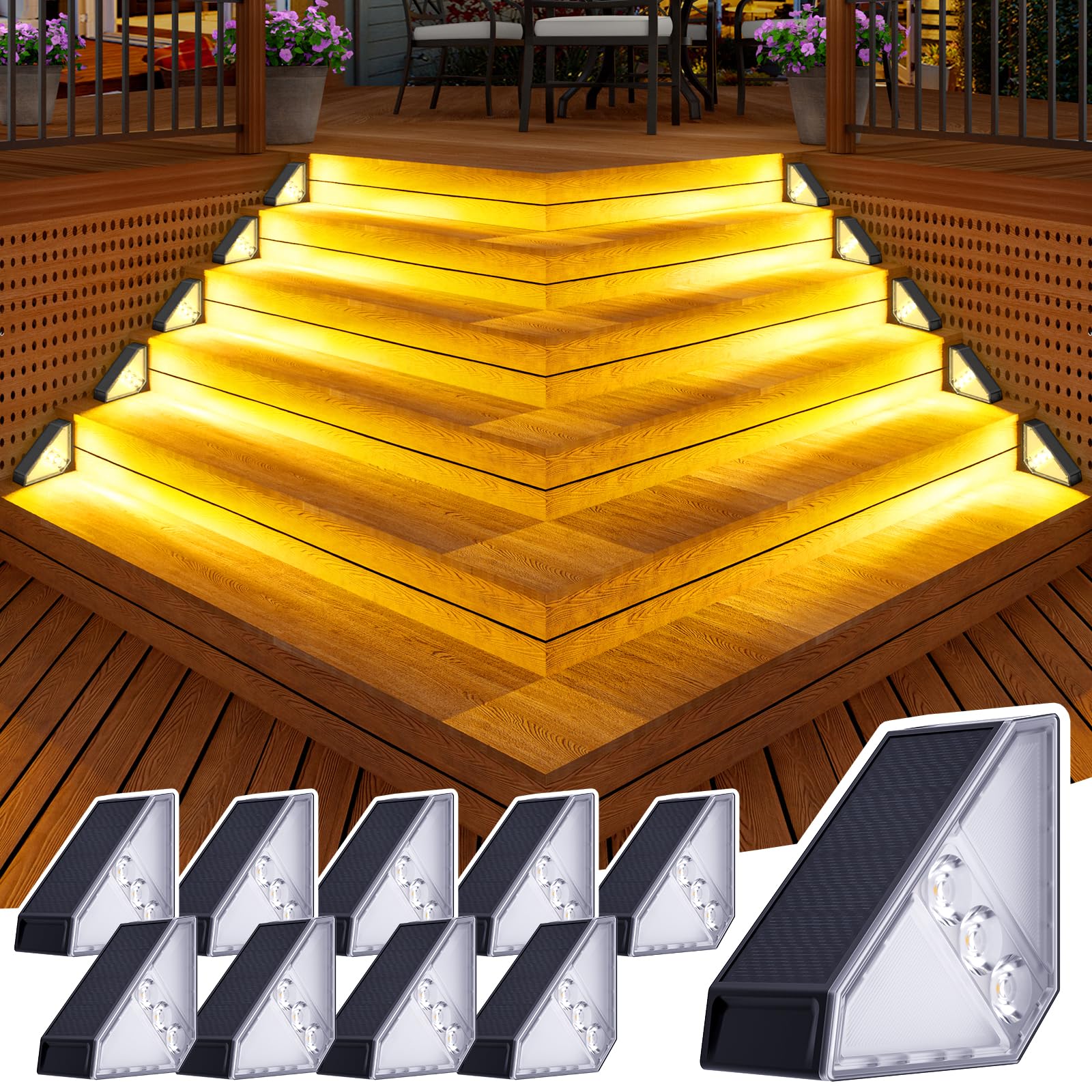 JSOT Solar Step Stair Lights Outdoor Yard Decor 10 Pack, IP65 Waterproof Deck Lighting for Outside Solar Powered, Solar Garden L